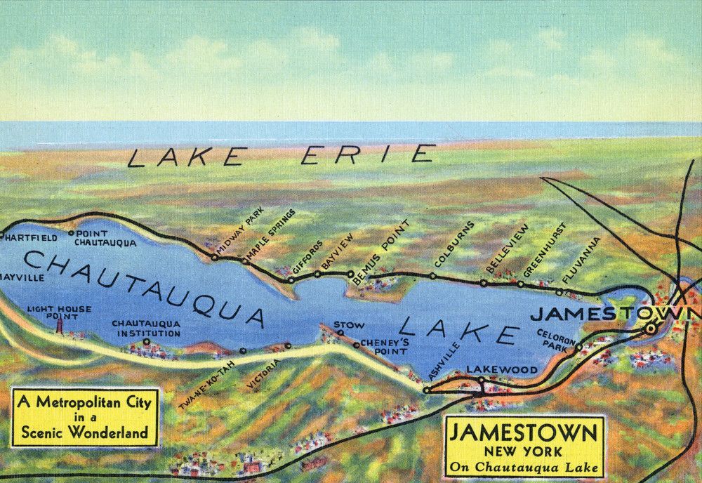 Chautauqua is an Iroquois term that means “a bag tied in the middle” or “two moccasins tied together,” which is evident from an aerial point of view.
