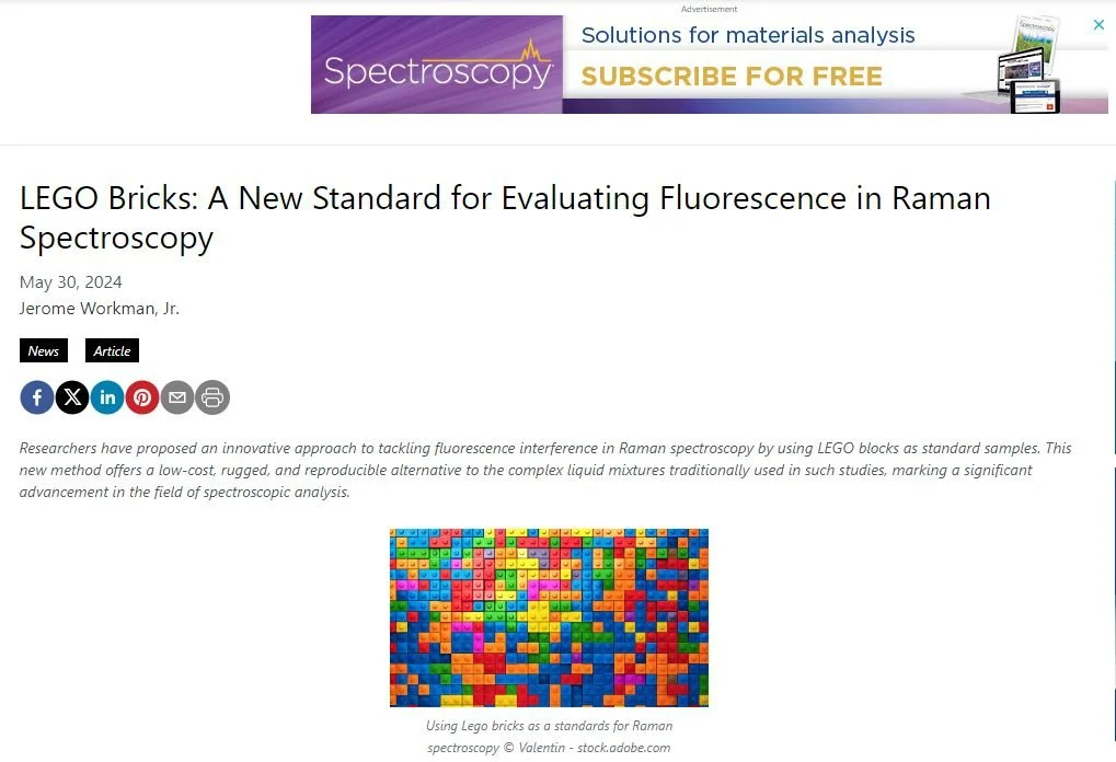 The Lego block paper featured in 'Spectroscopy' magazine