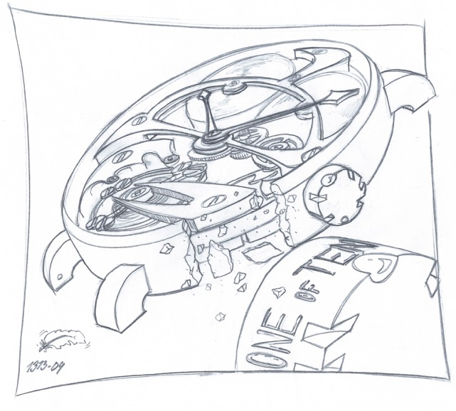 Hand sketch from the first series of Tuscar by Finish watchmaker Marko Makinen.