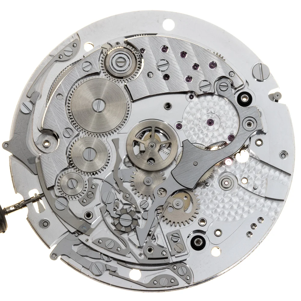 The largest lever in the chronograph construction is the coupling clutch which meshes with the upper third wheel and drives the chronograph.