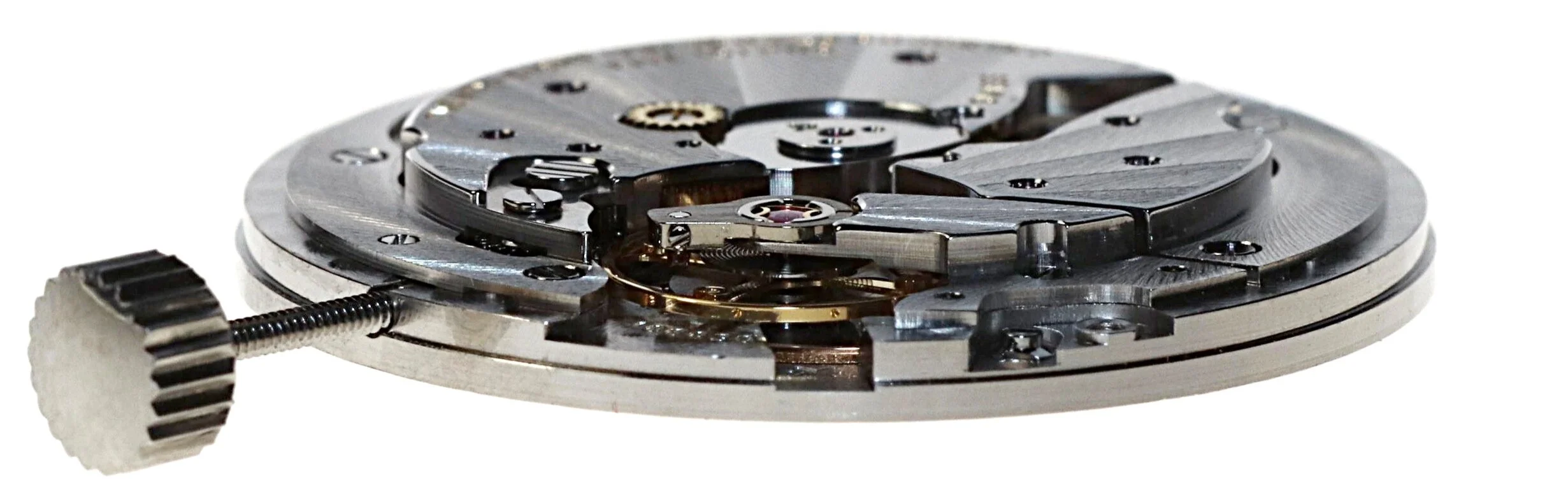 Profile view of the movement with the rotor weight removed. The step is to allow room for the rotor weight.