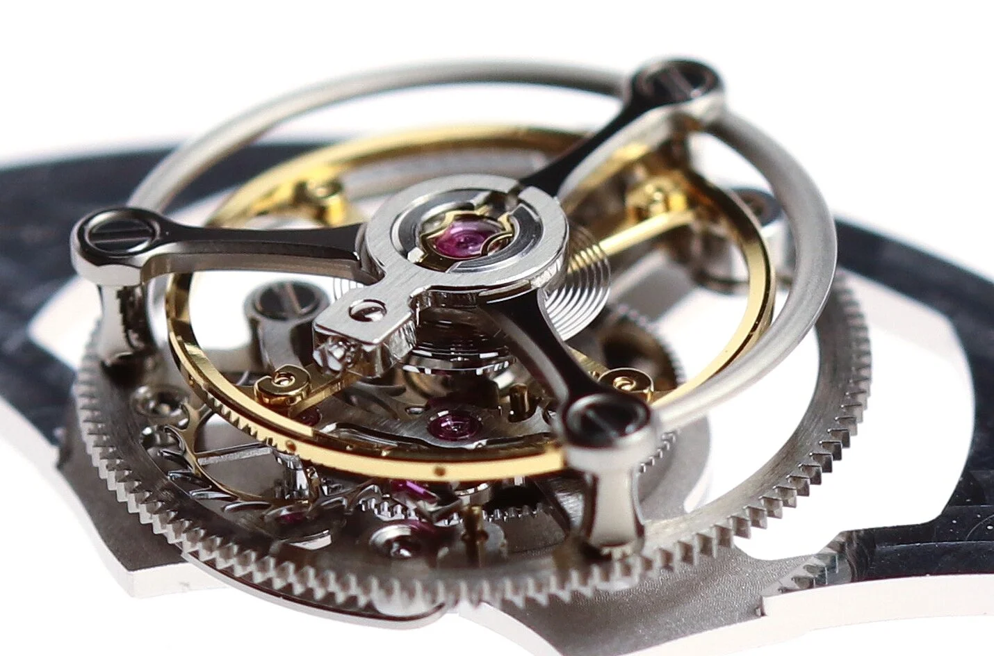 The assembled tourbillon cage separate from the movement.
