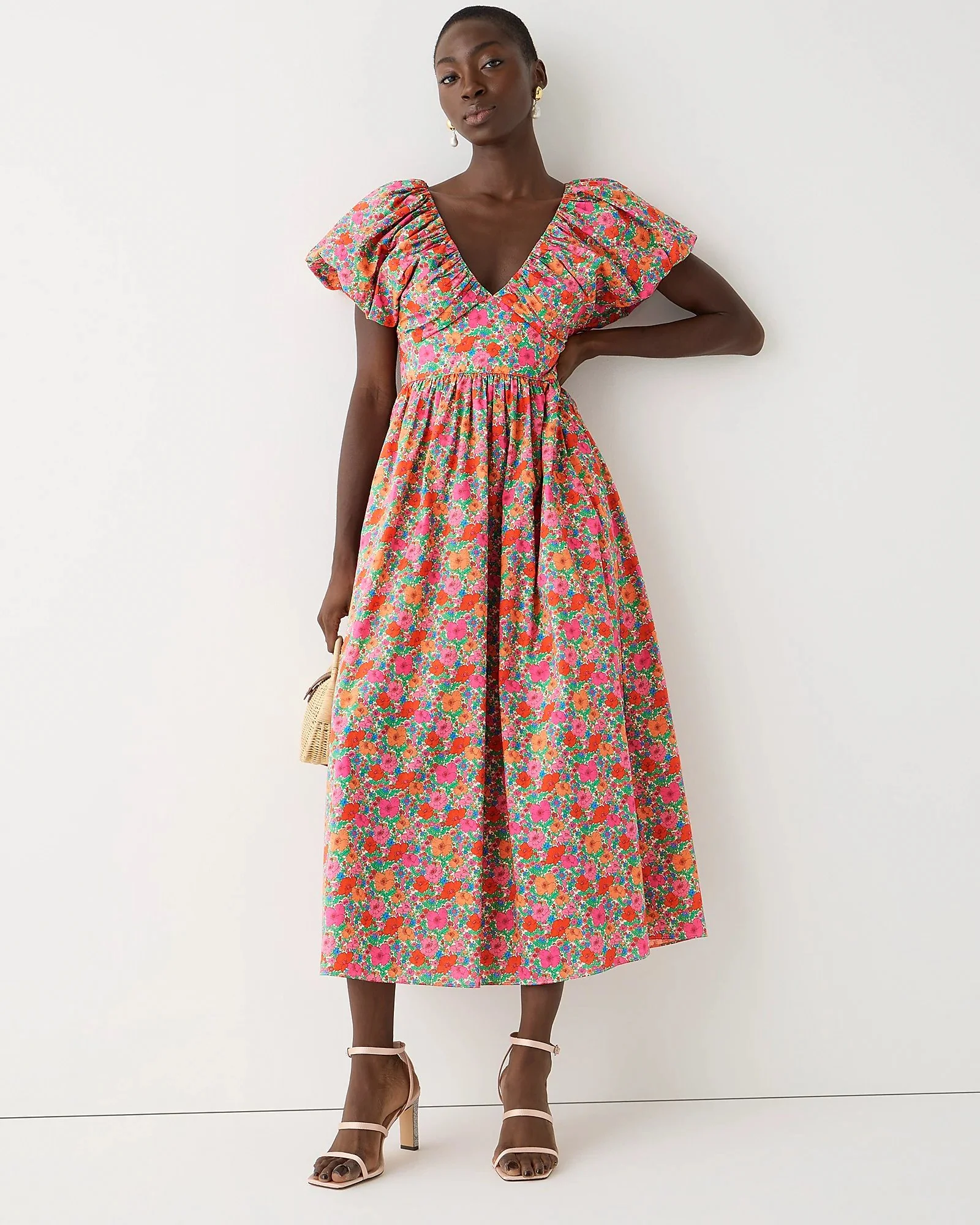 Bow-Back Puff-Sleeve Dress in Liberty® Meadow Song Fabric