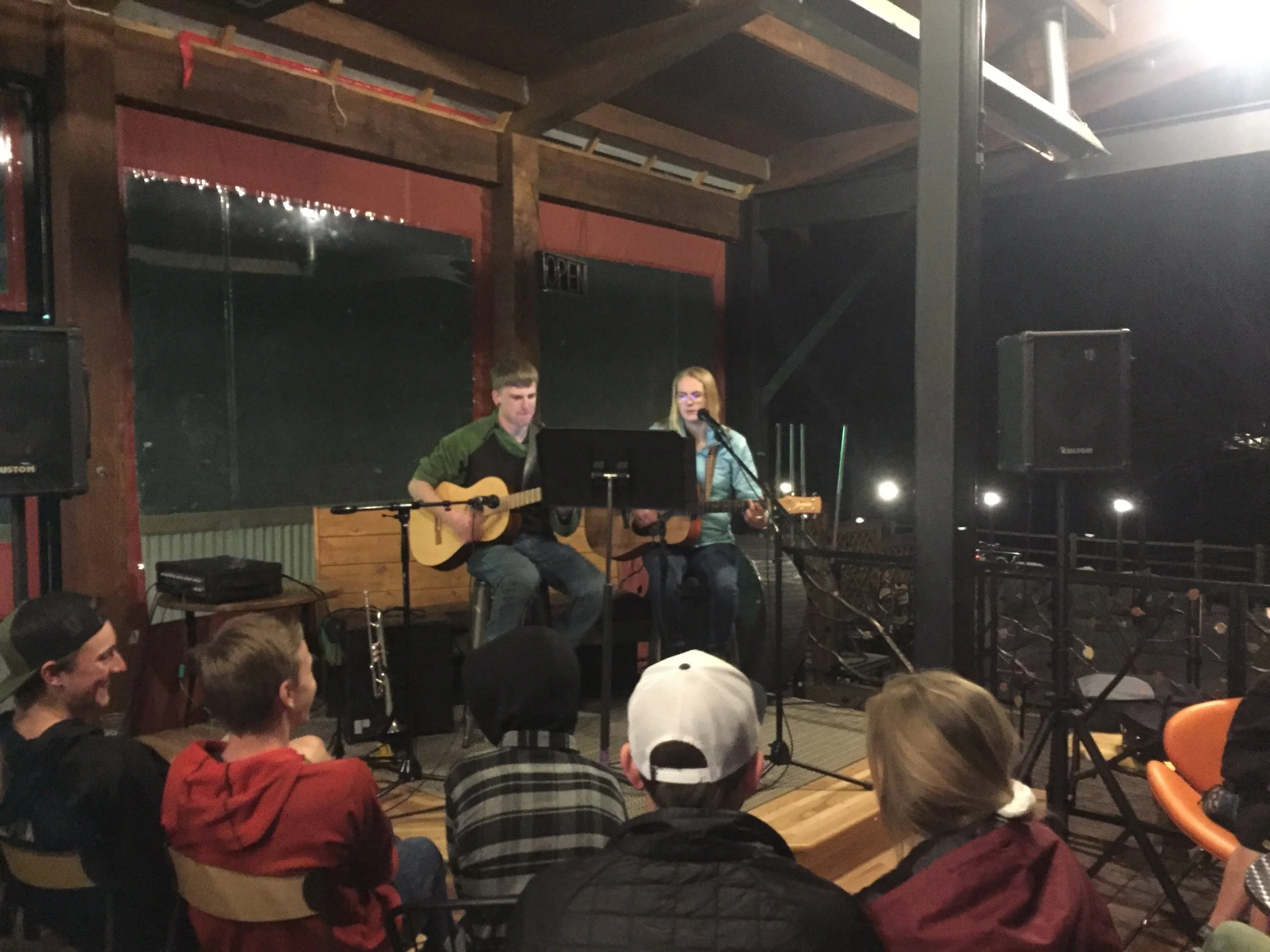 Jacob and Vasey perform in front of a large crowd at the first PfCA Teen Night at Seasons Cafe on February 1st. Photo by Andre Wilkins.