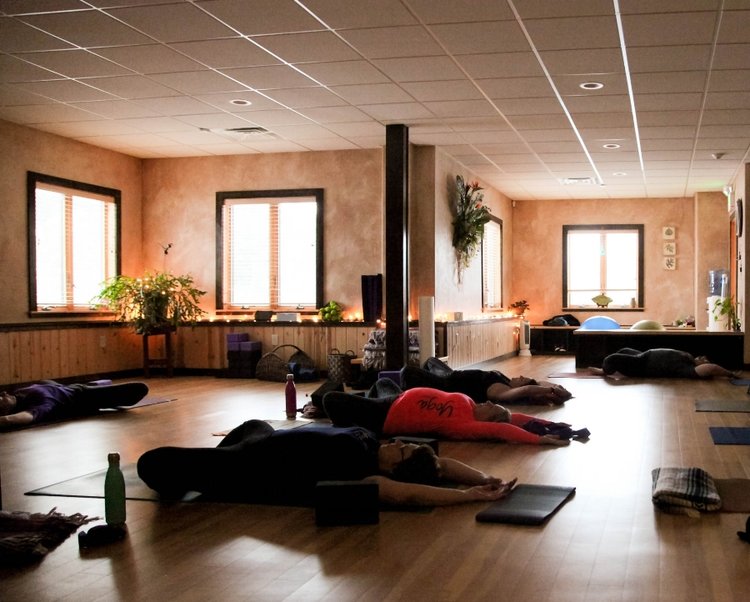 Quiet relaxation in a peaceful moment of a Yoga class