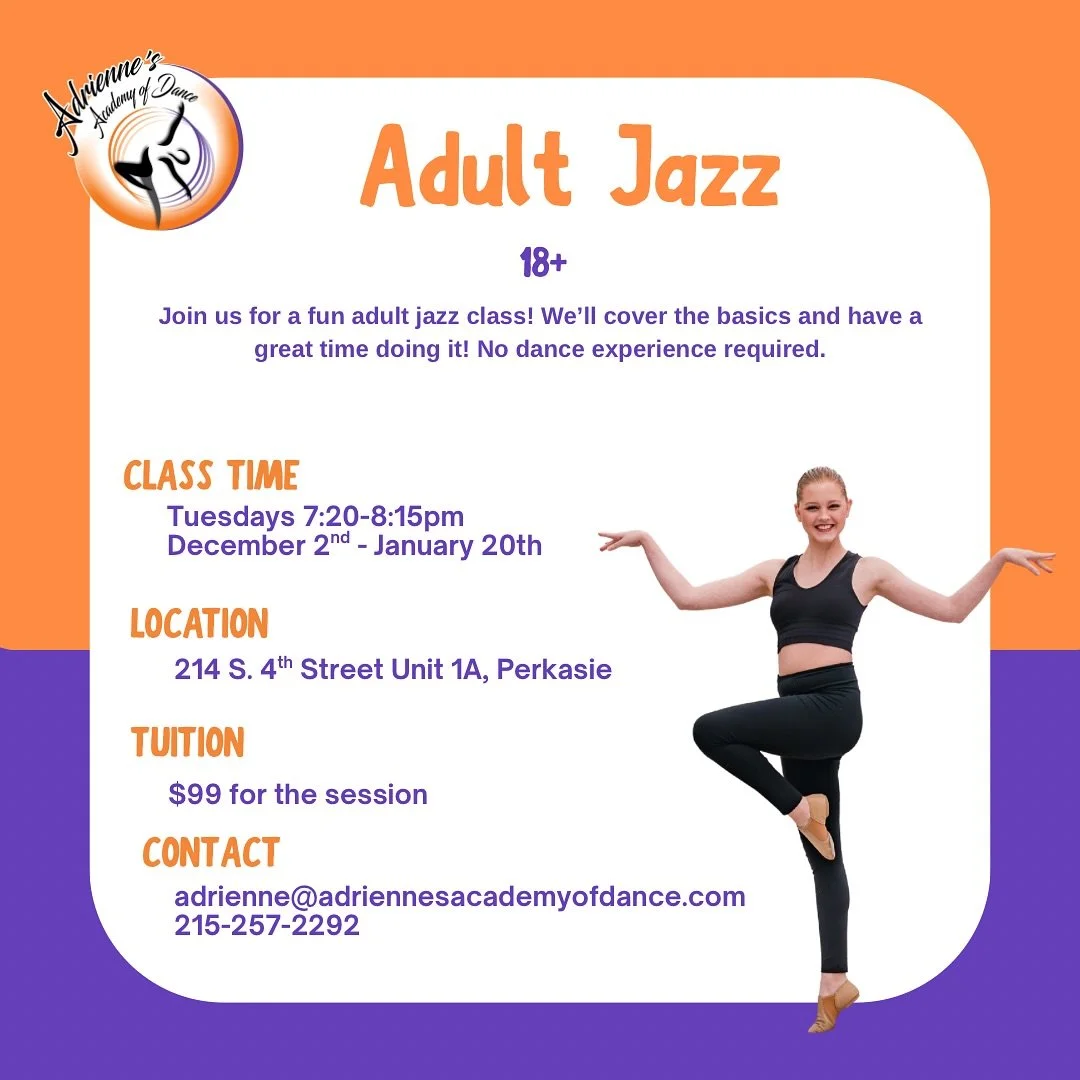 Our jazz class for adults starts next month 💃🏻👯&zwj;♀️ Tag a friend who should join us! 

#dance #dancestudio #perkasie #danceclass