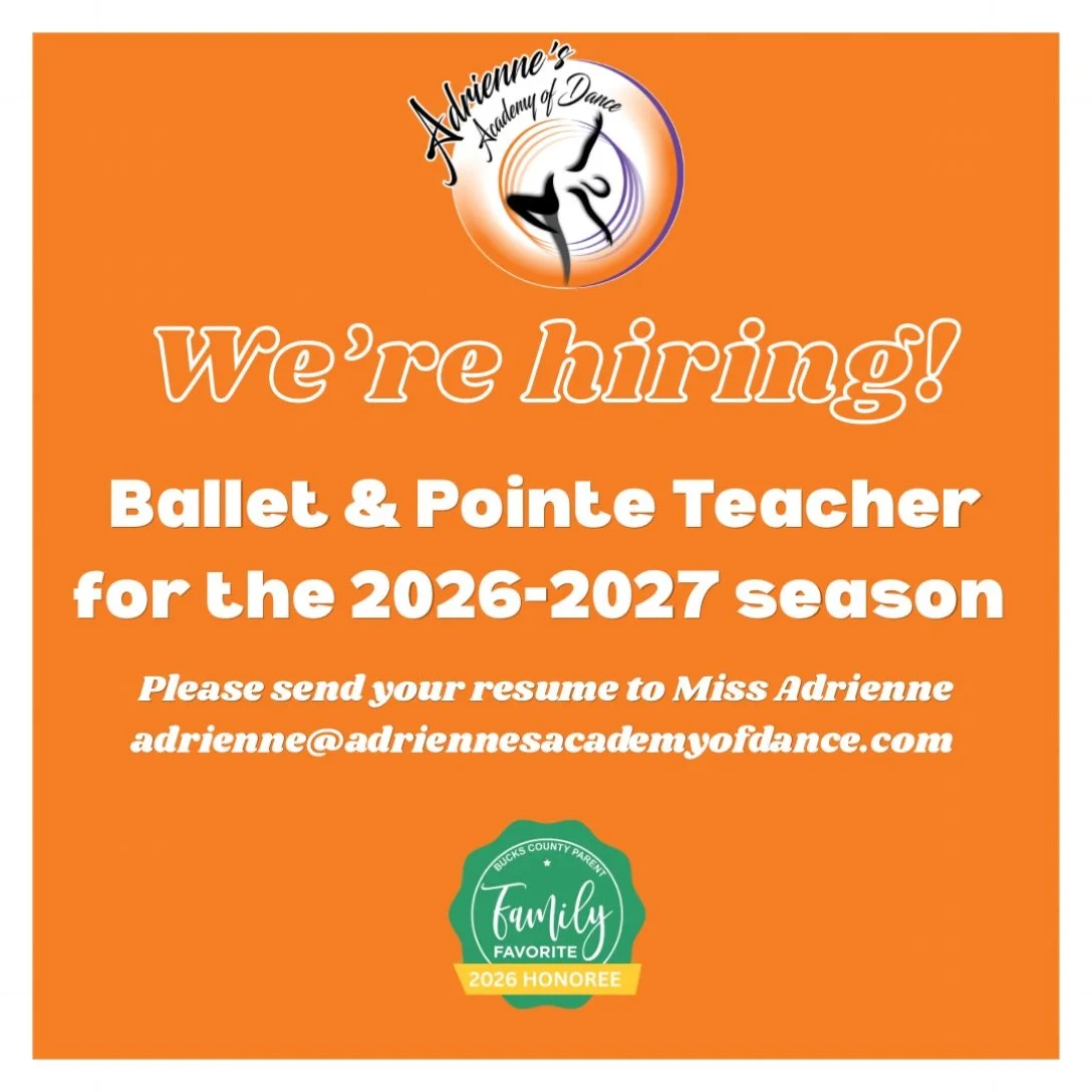 Adrienne&rsquo;s Academy of Dance is hiring a Ballet and Pointe teacher for the 2026-2027 season. Our  teachers are encouraging and supportive of competition and recreational dancers.

The studio has been home to dancers in our region for over 20 yea