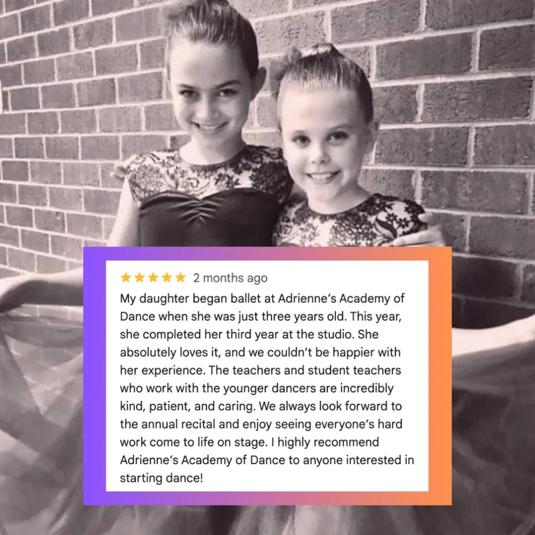We absolutely love hearing why families choose to dance with us and this review says it all! From those very first steps at age three to performing on stage, we&rsquo;re so proud to be part of each dancer&rsquo;s journey.

Our goal is always to creat