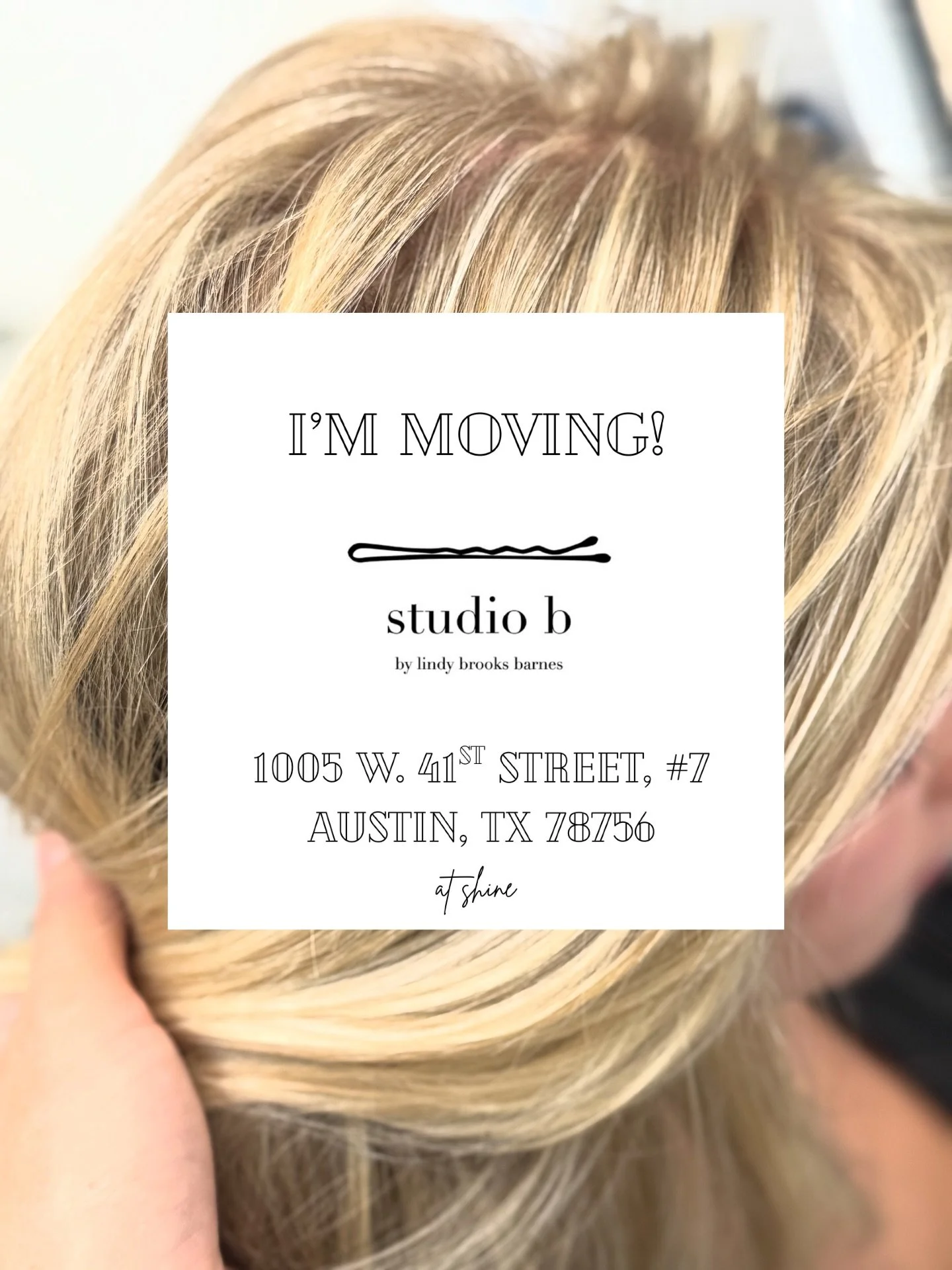 This has been in the works for a while so I am excited to finally announce the new location of studio b💇🏼&zwj;♀️ 

Same idea, elevated experience 💁🏻&zwj;♀️

Starting Monday, September 8, I will be at the @shineon41statx studios 👱🏻&zwj;♀️

Pleas