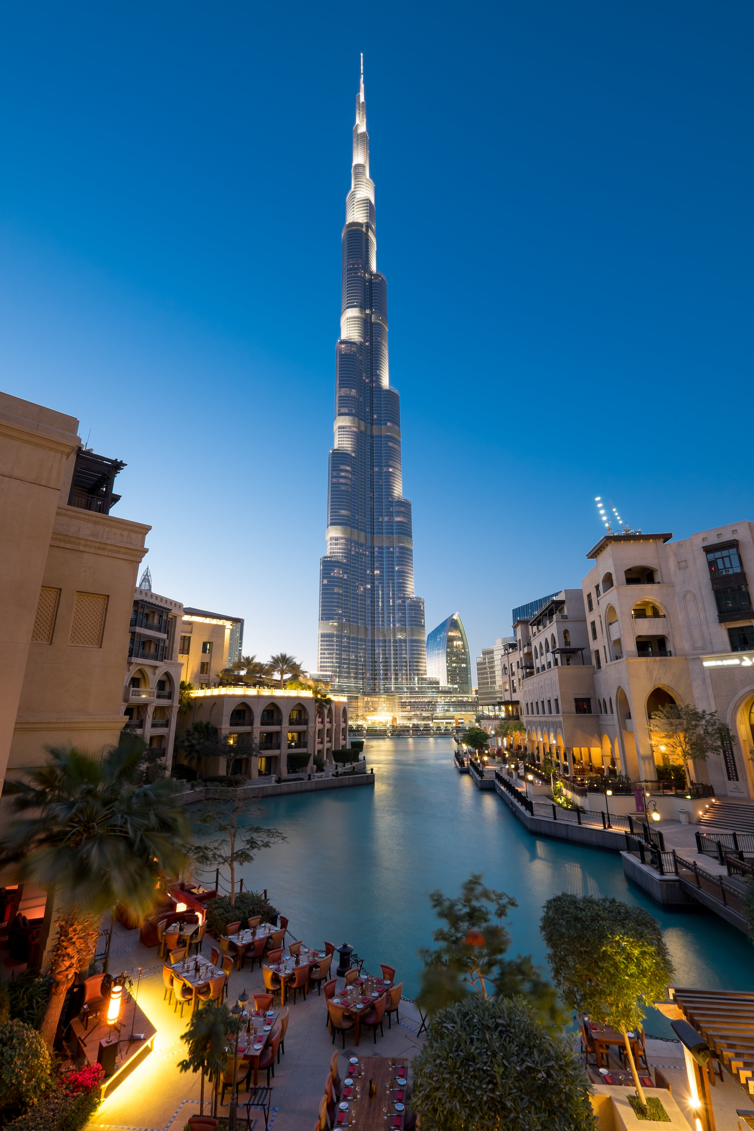 The Burj Khalifa at dusk.