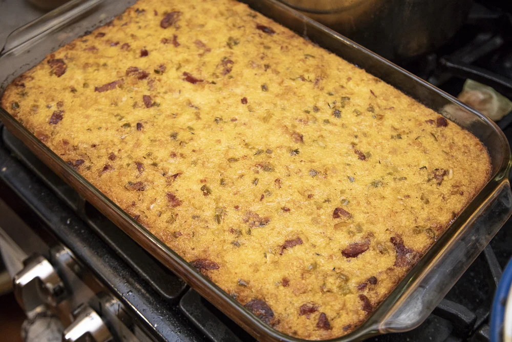 Andouille Cornbread Dressing / BBQ Space Turkey