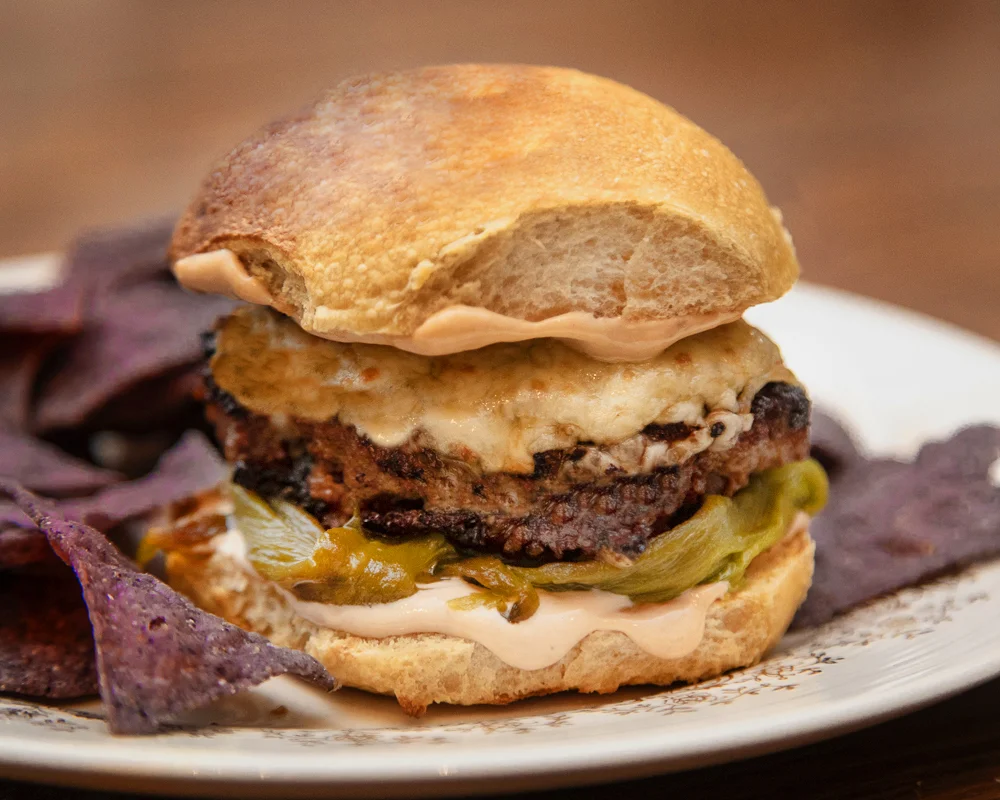 Chorizo Burger with Chipotle Mayo &amp; Roasted Poblano Peppers