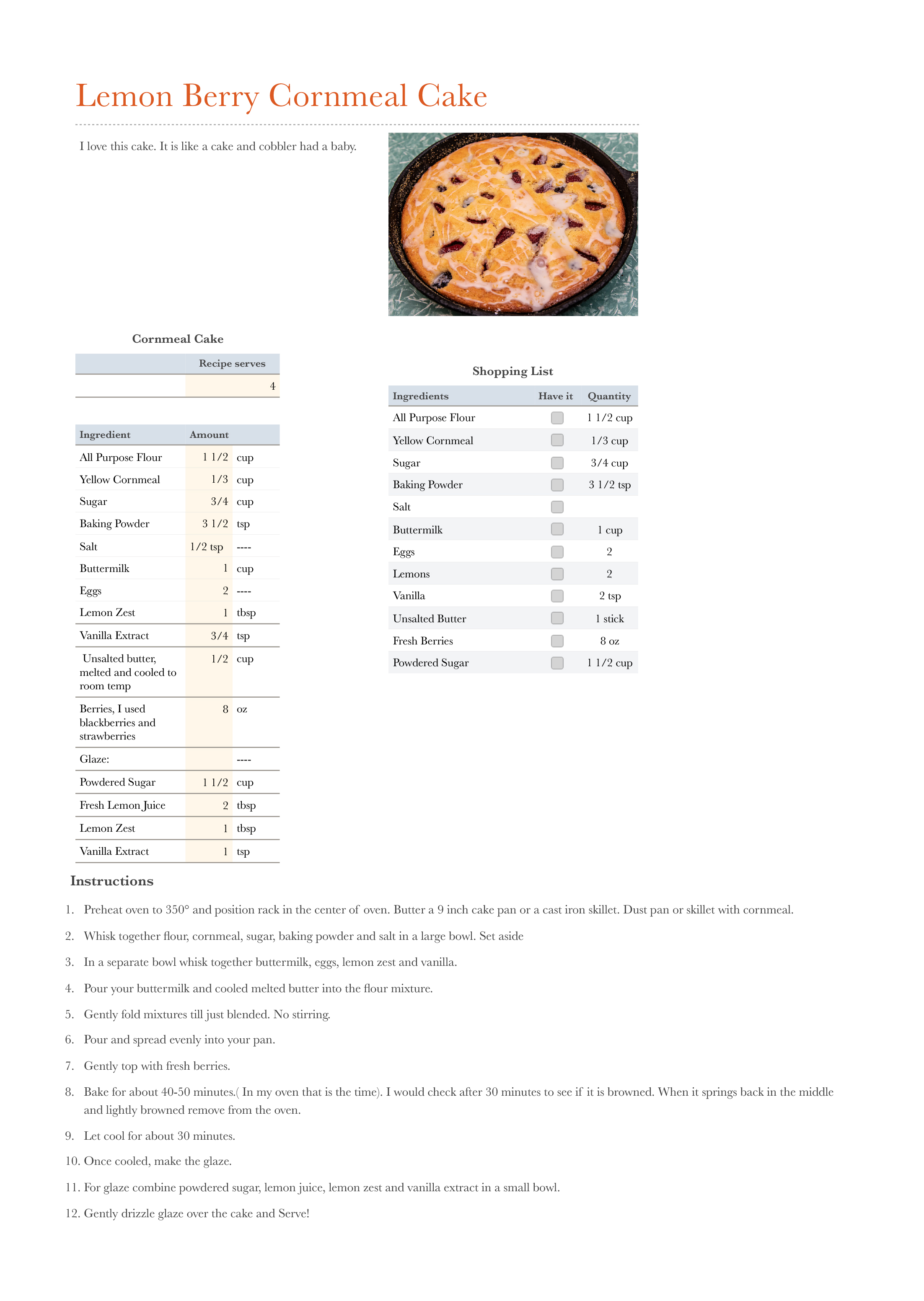 Lemon Berry Cornmeal Cake