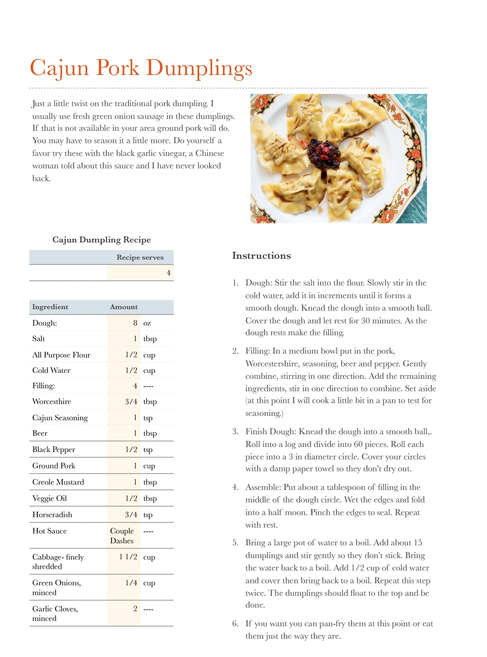 Cajun Pork Dumplings