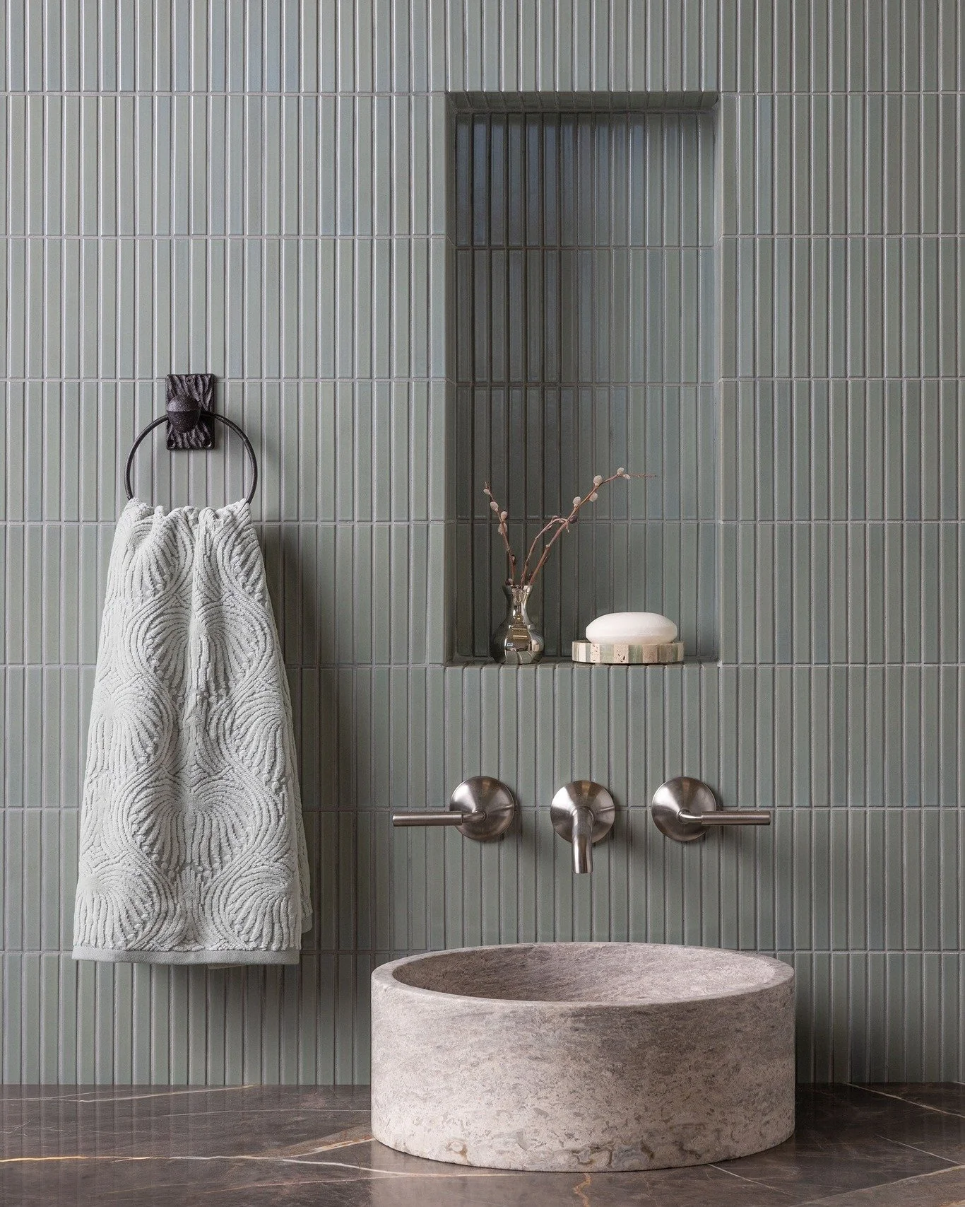 Meet Elyra &mdash; decadent simplicity, refined. 

This porcelain mosaic collection from AKDO blends clean, linear design with organic influence, creating a surface that feels both grounded and quietly expressive. Subtle texture and timeless material
