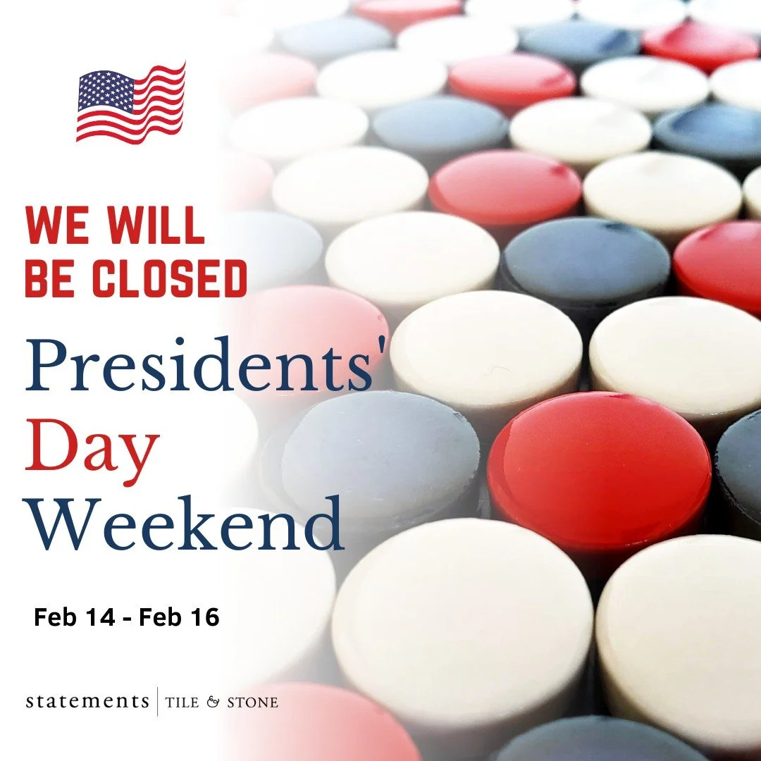 Heads up! 
We will be closed Feb 14&ndash;16 for Presidents Day weekend.
We&rsquo;ll be back Tuesday and ready to help with all your tile needs!

#StatementsTile #PresidentsDayWeekend #HolidayClosure #ShowroomLife #PNWDesign #PlanAhead
