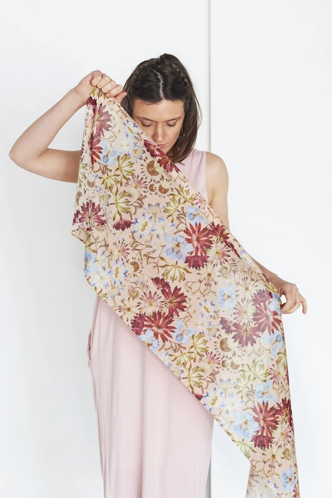 KINGSCOTE PEACH FLORAL LONG SCARF — Francis Louise