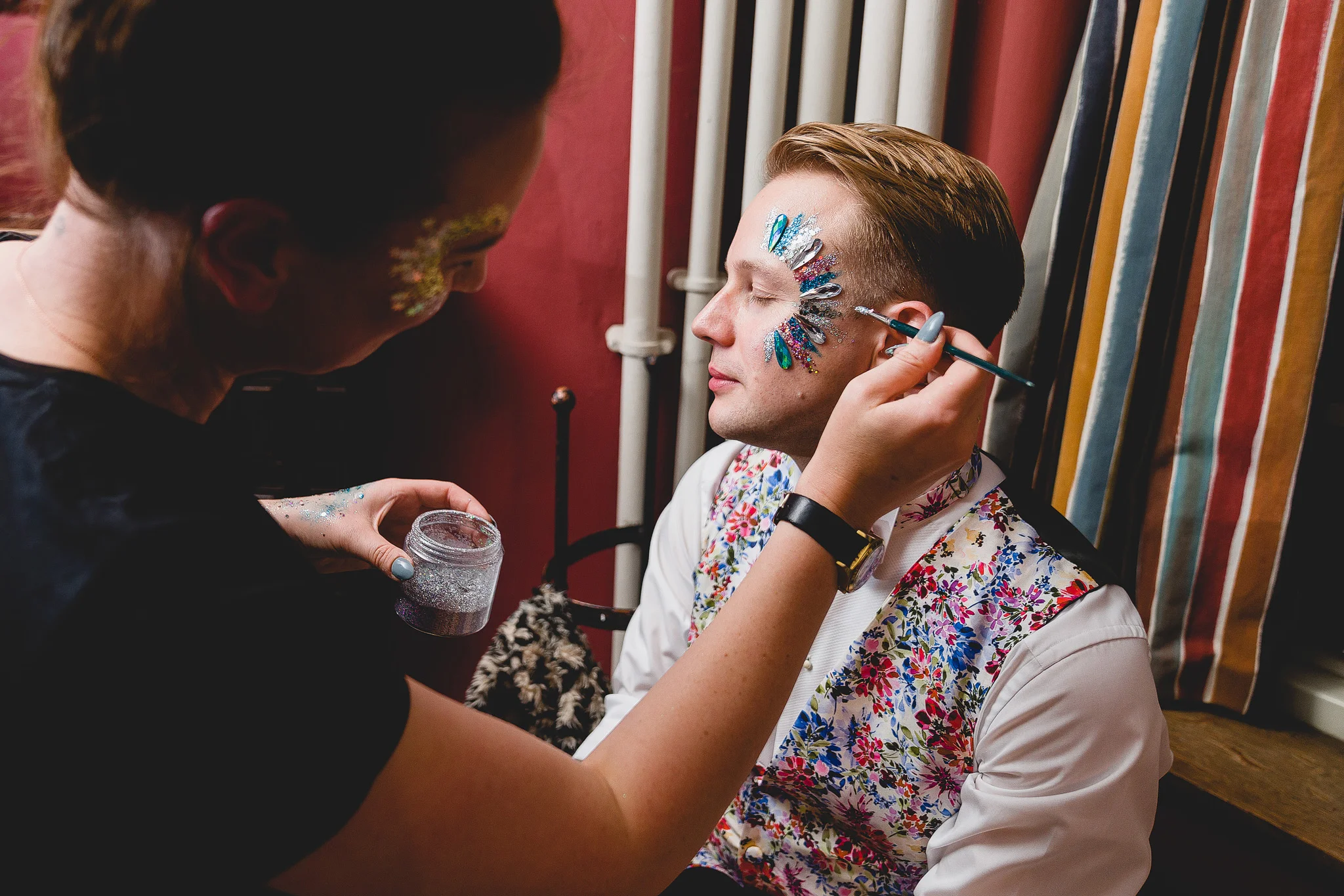 Natasha + Simon Wedding - UK - Bespoke hand painted print photographer - James Rouse - The glitter bar - Love Moi Makeup