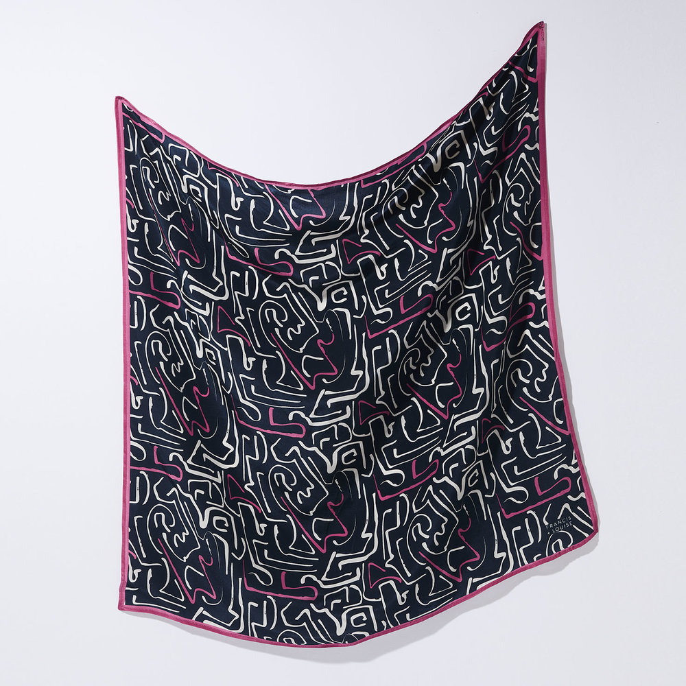 PORTLAND - NAVY SQUARE SILK SCARF — Francis + Louise
