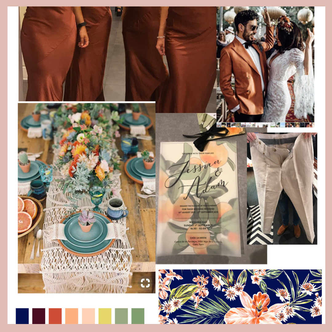 Moodboard and colour palette for bespoke wedding accessories