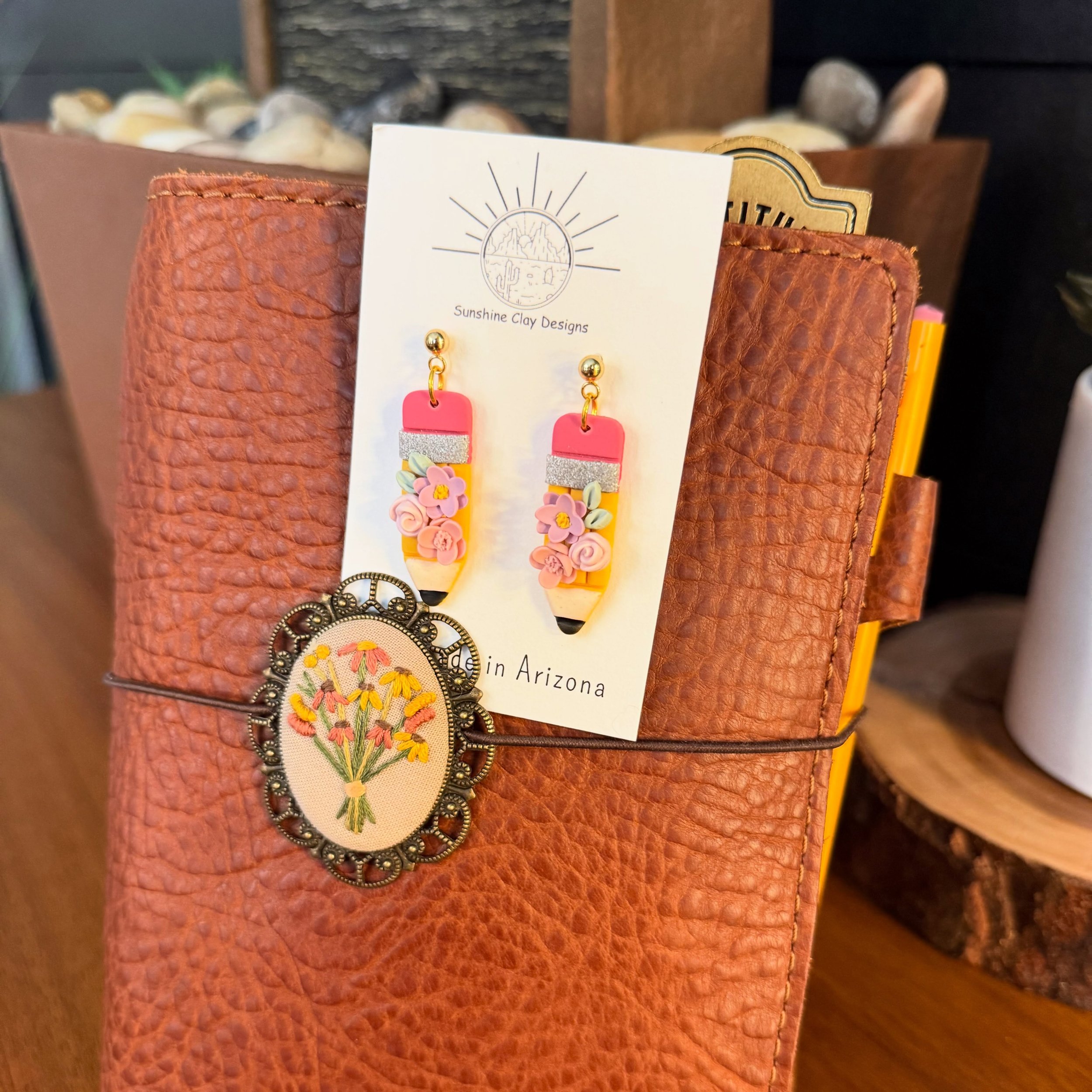 Watch out for these in my next writing workshop!

@sunshineclaydesigns makes the cutest earrings. I can&rsquo;t wait to wear these in August when I am doing nature journaling and building back to school professional development for teachers. 

#sunsh