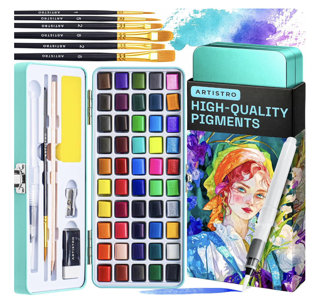 ARTISTRO Watercolor Paint Set - Travel Art Kit - 50 Colors