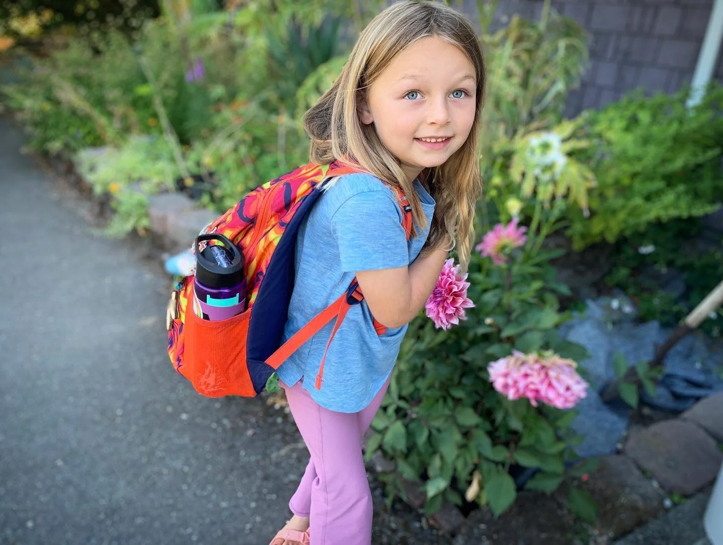 First day of 1st grade for Luca, 5th for Anna and Olin toddles at home.