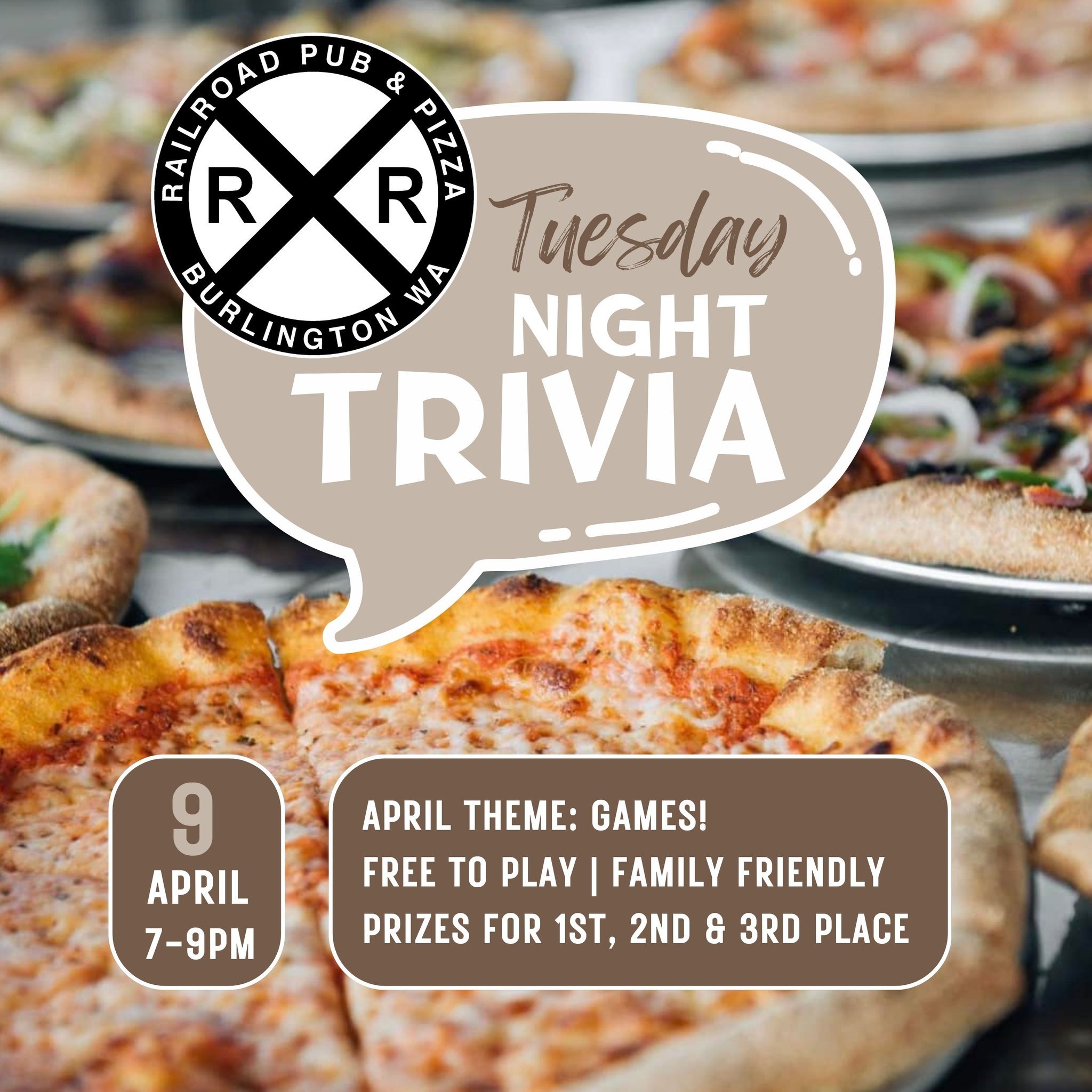 It's Trivia Tuesday at Railroad this week! Join us for Game Themed Trivia&ndash;board games, game shows, video games, sports games, etc. Free to play, prizes to win, and all ages are welcome!

Tuesday, April 9th, 7:00pm &ndash; 9:00pm
April Theme: Ga