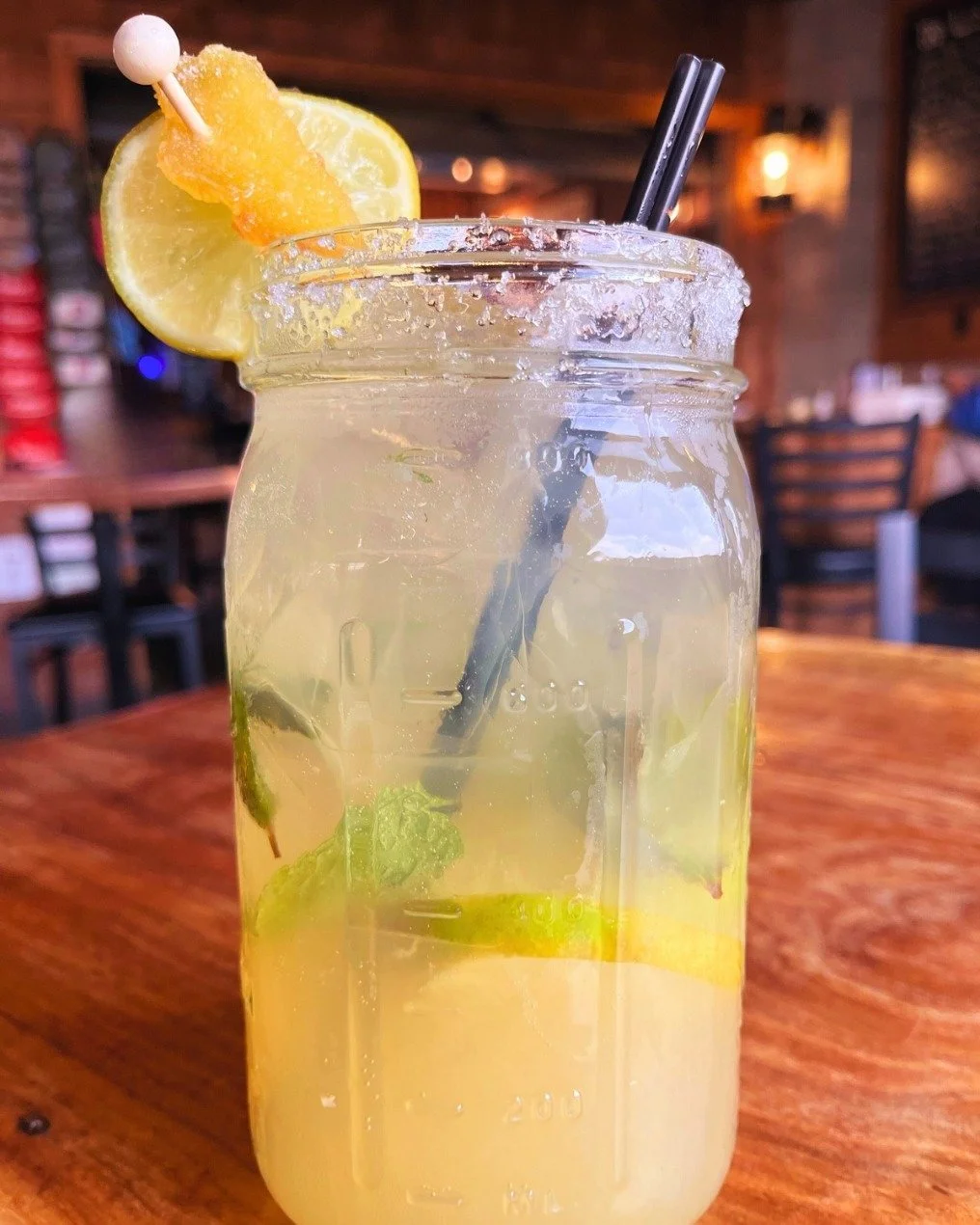 Come in for our Ginger Peach Mojito! Made with Craftwell&rsquo;s Peach Mojito on draft mixed with ginger pur&eacute;e, Bedford&rsquo;s Ginger Beer, and fresh muddled lime &amp; mint. Served over ice with a white sugar rim, $10.75.