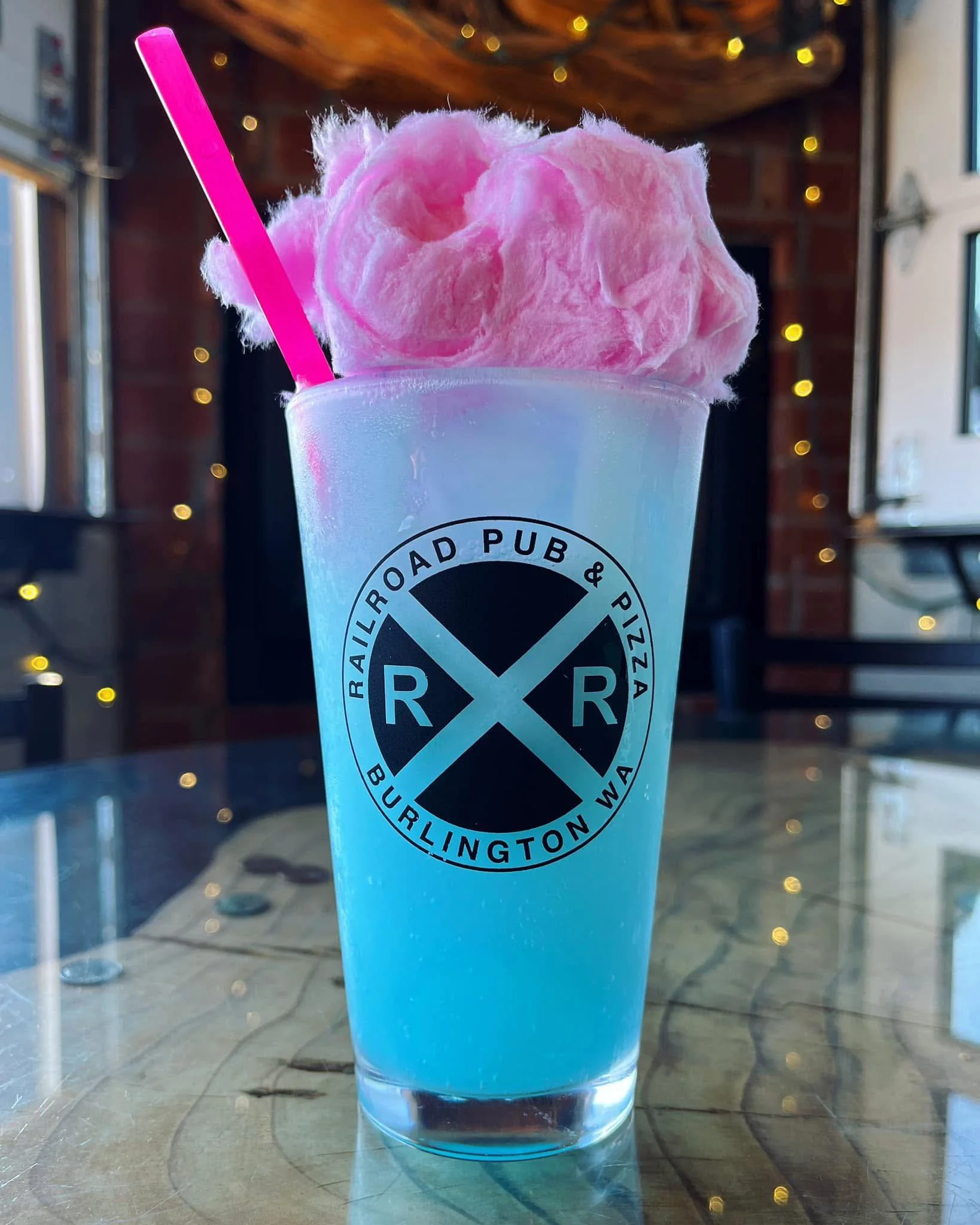 Bring the kiddos in for a Cotton Candy Italian Soda! Made with lemon lime soda, cotton candy syrup, and cream topped with a cotton candy fluff.