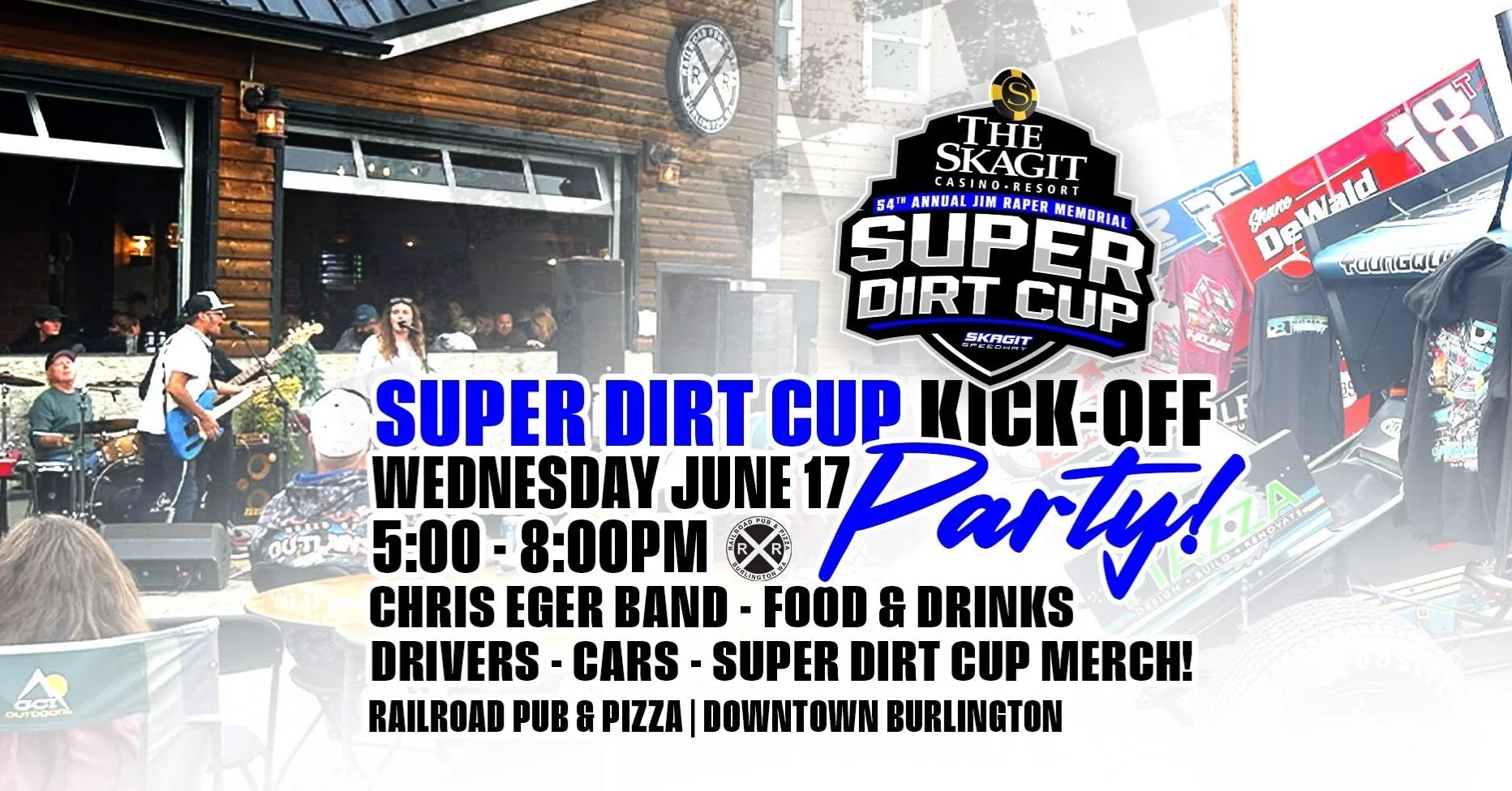 One of the best weeks of the year is almost here &mdash; Super Dirt Cup Week is rolling in fast, and we&rsquo;re kicking it off in style!

Join us at Railroad Pub &amp; Pizza on Wednesday, June 17th from 5:00 - 8:00 PM for the official Skagit Casino 