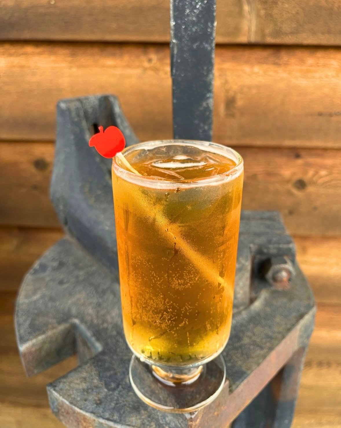 🍎 Schoolhouse Cider &mdash; Fresh brewed English Breakfast tea, maple syrup, and Tieton Apple Cider, served over light ice.