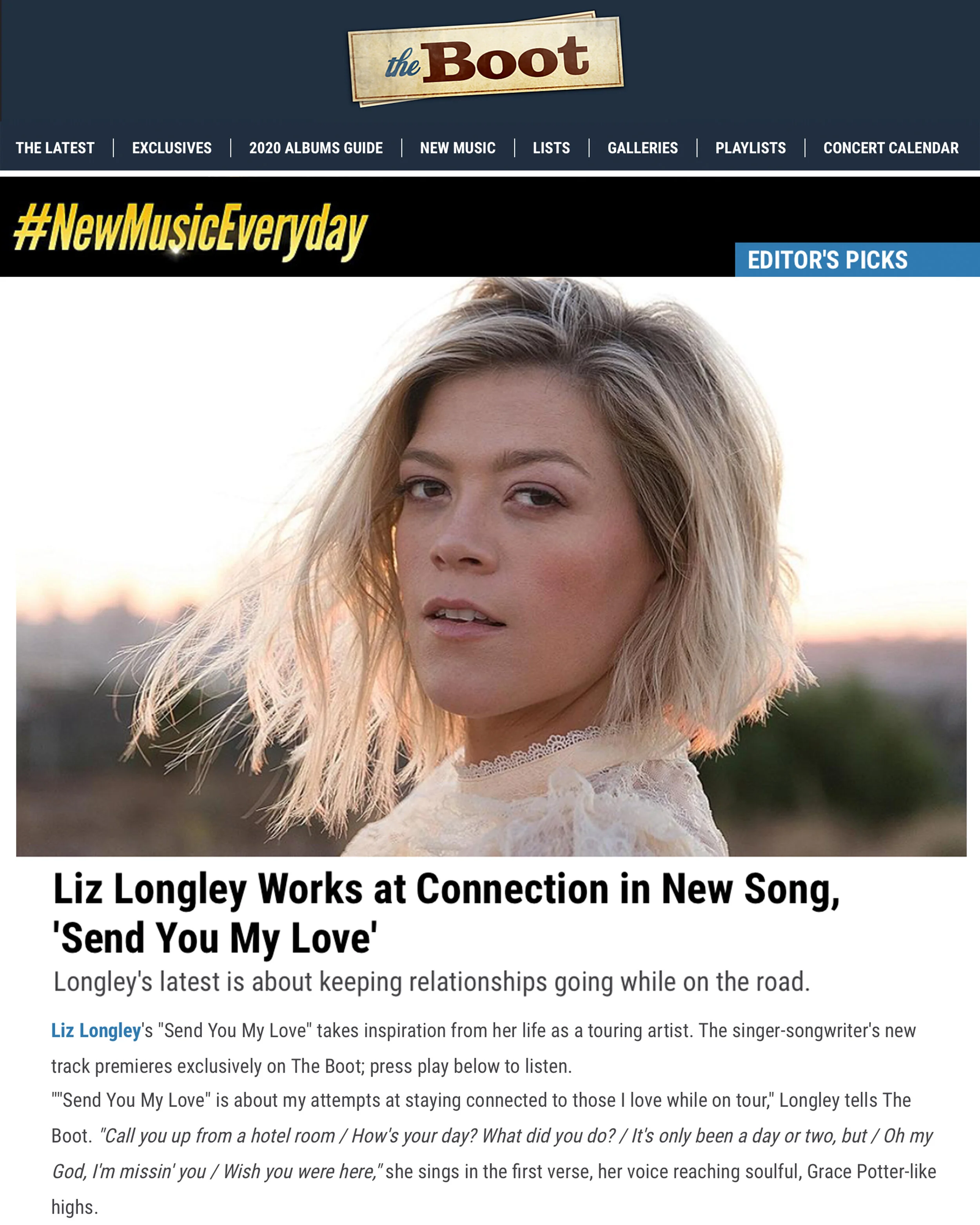THE BOOT PREMIERS SEND YOU MY LOVE Liz Longley
