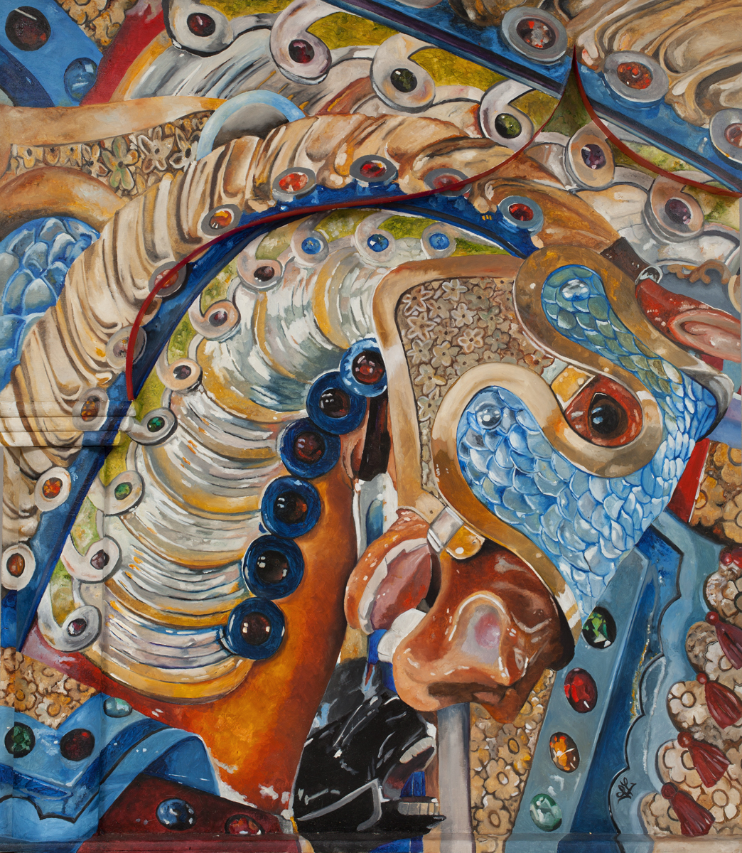 Carousel2. 37x42 oil on found structure. SOLD
