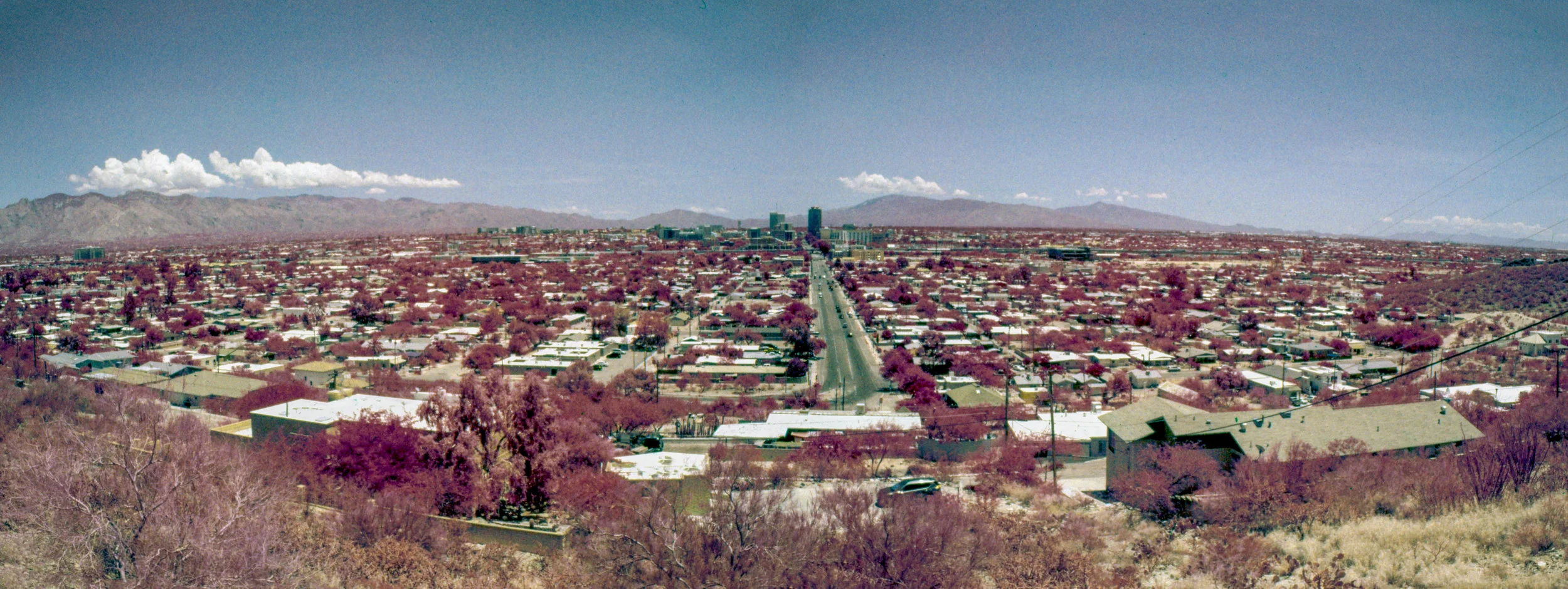 Infrared Panoramic view of Tucson, Arizona, from the west side of town (Kodak Aerochrome III 1443)