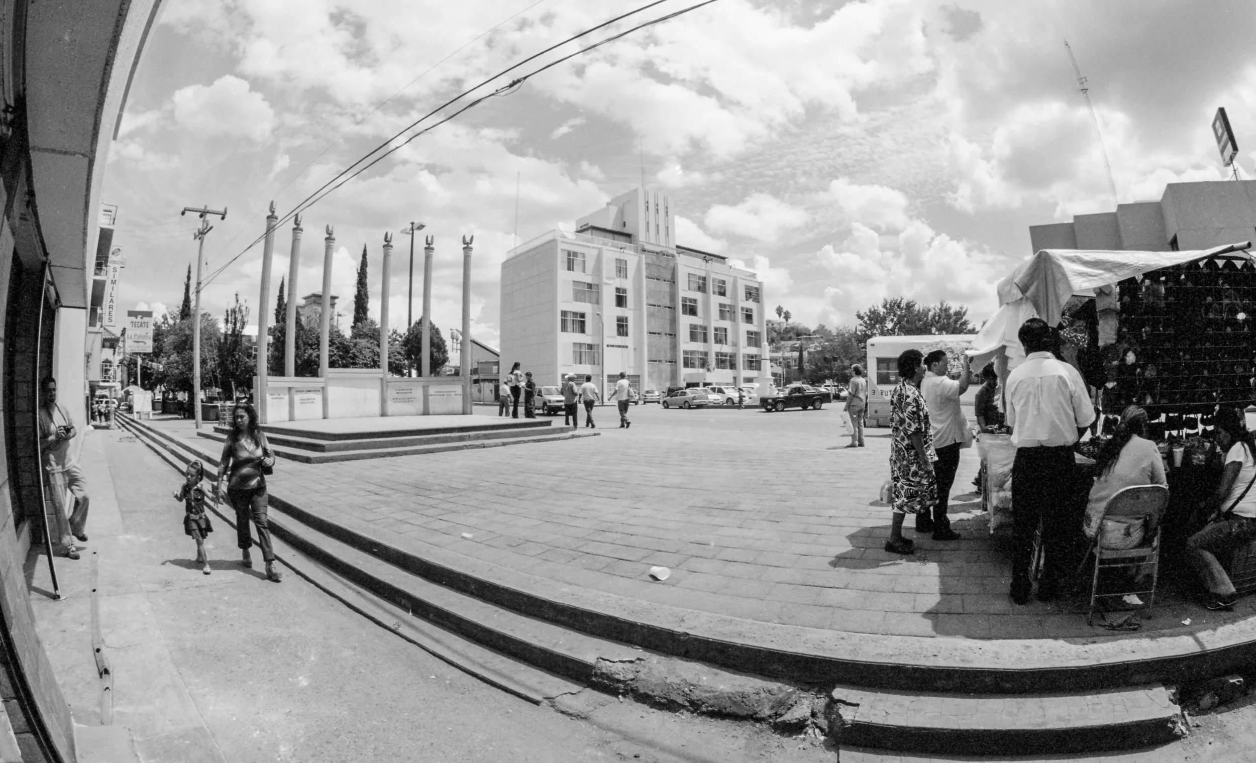 Monumento a Los Niños Héroes and some street shoppers. Nogales, Sonora, Mexico, 2006 (Kodak BW400CN)
