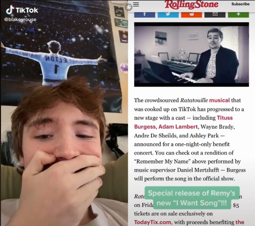 TikTok user @Blakeyrouse reacts to the special release of Remy's "I Want" song on Rolling Stone