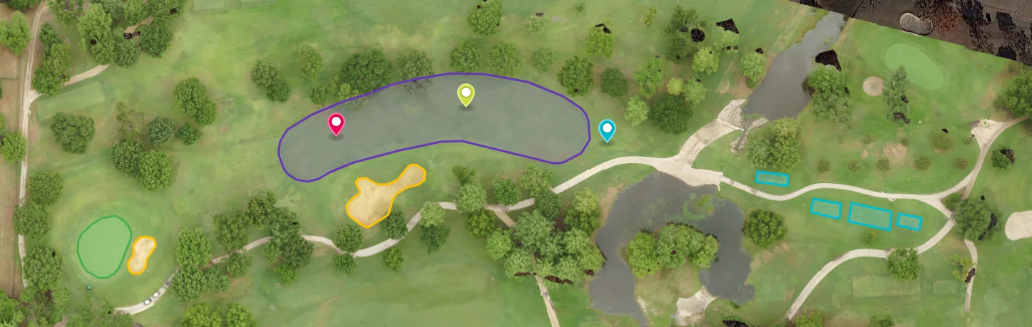 Highlight and calculate sqft of fairways, greens and tees.