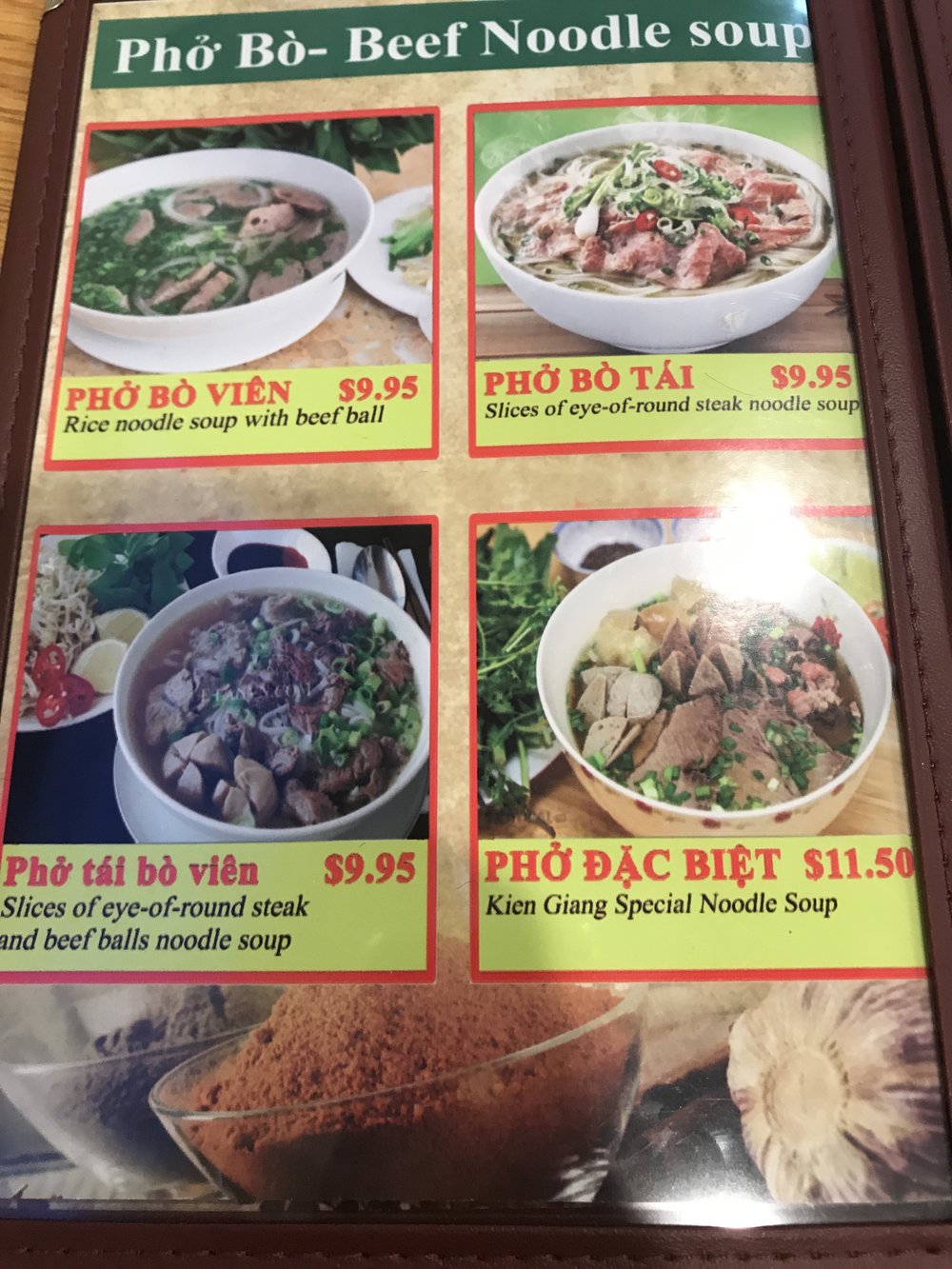 Kien Giang Quan's Beef Noodle Menu