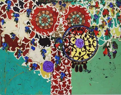 Beatriz Milhazes, Succulent Eggplants, 1996, Synthetic polymer paint on canvas, 189.9 x 245.1 cm