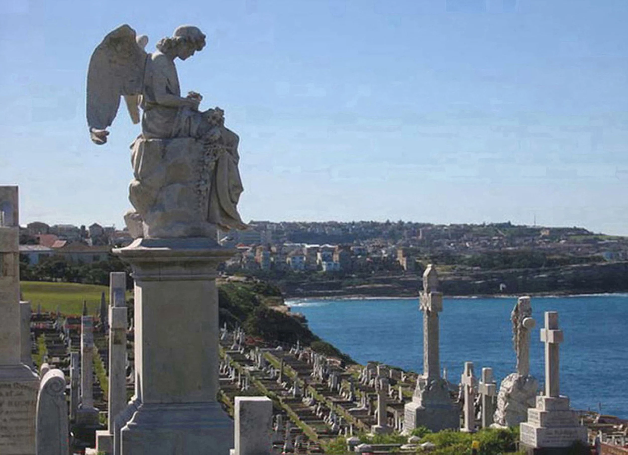 With views to die for, Waverley Cemetery is perched on a cliff overlooking the Pacific Ocean, surrounded on three sides by some of the most expensive real estate in Sydney. It is the last resting place of several important Australian literary and political figures from the 19th and 20th centuries.