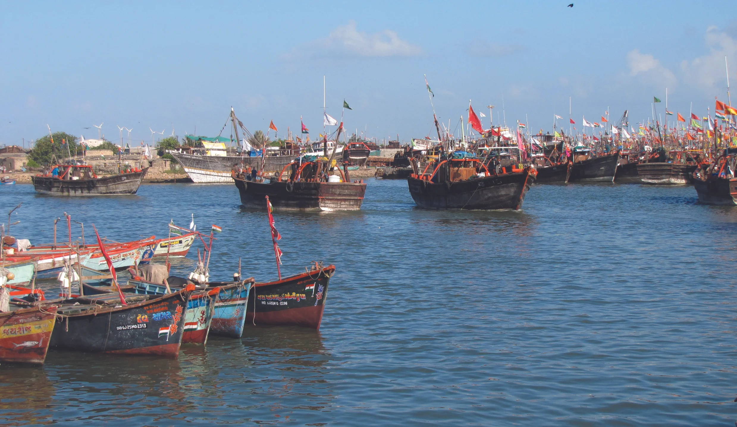The finished product: locally built, sea going boats in the harbour at Salaya.