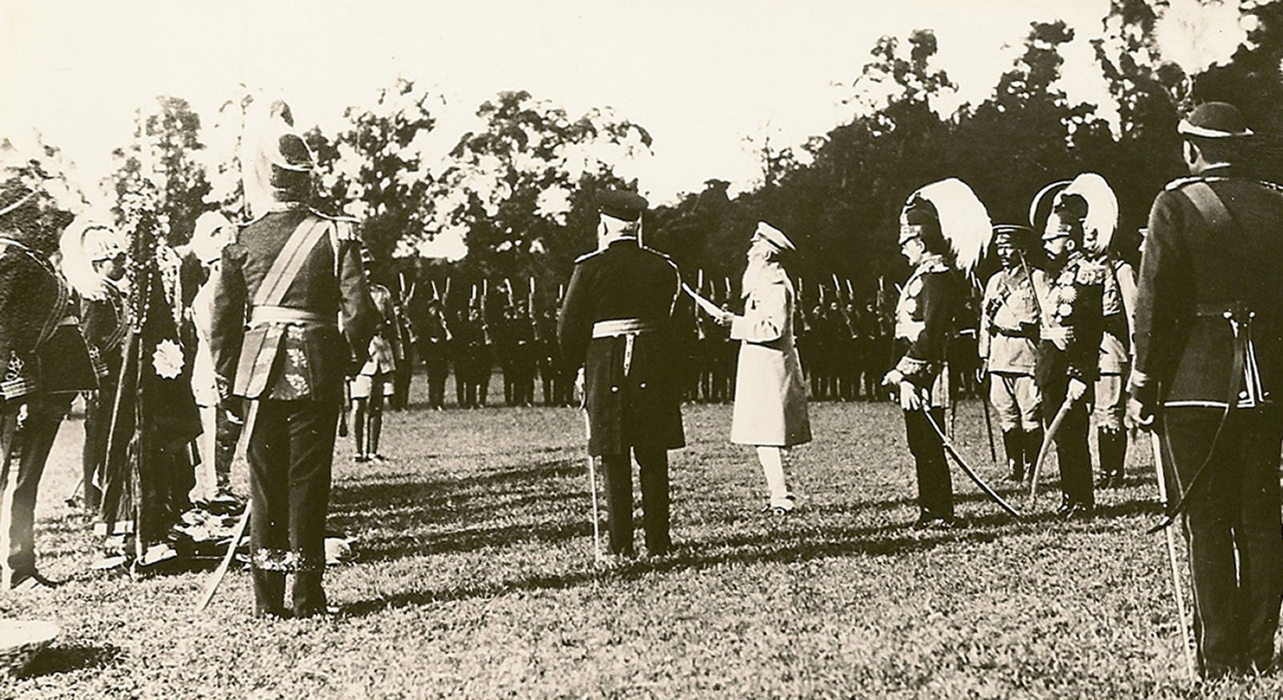 Prime Minister Chandra Shumsher at a parade marking the departure of Nepalese troops for the front during the First World War.