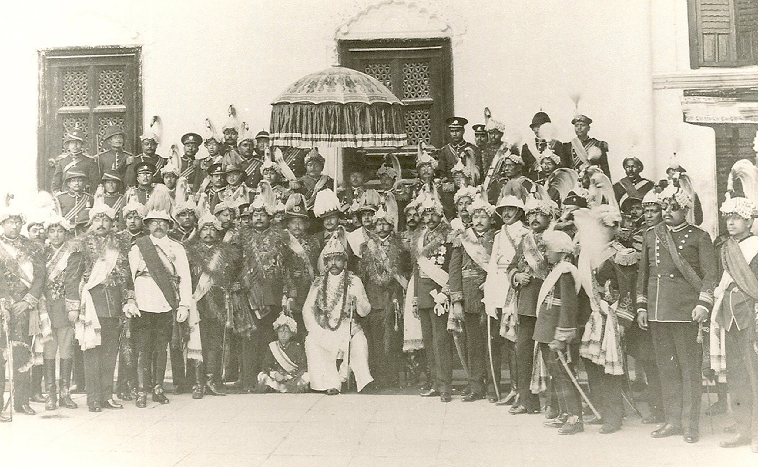 Prime Minister Juddha Shumsher at his investiture as maharaja of Kaski and Lamjung. October 1932.