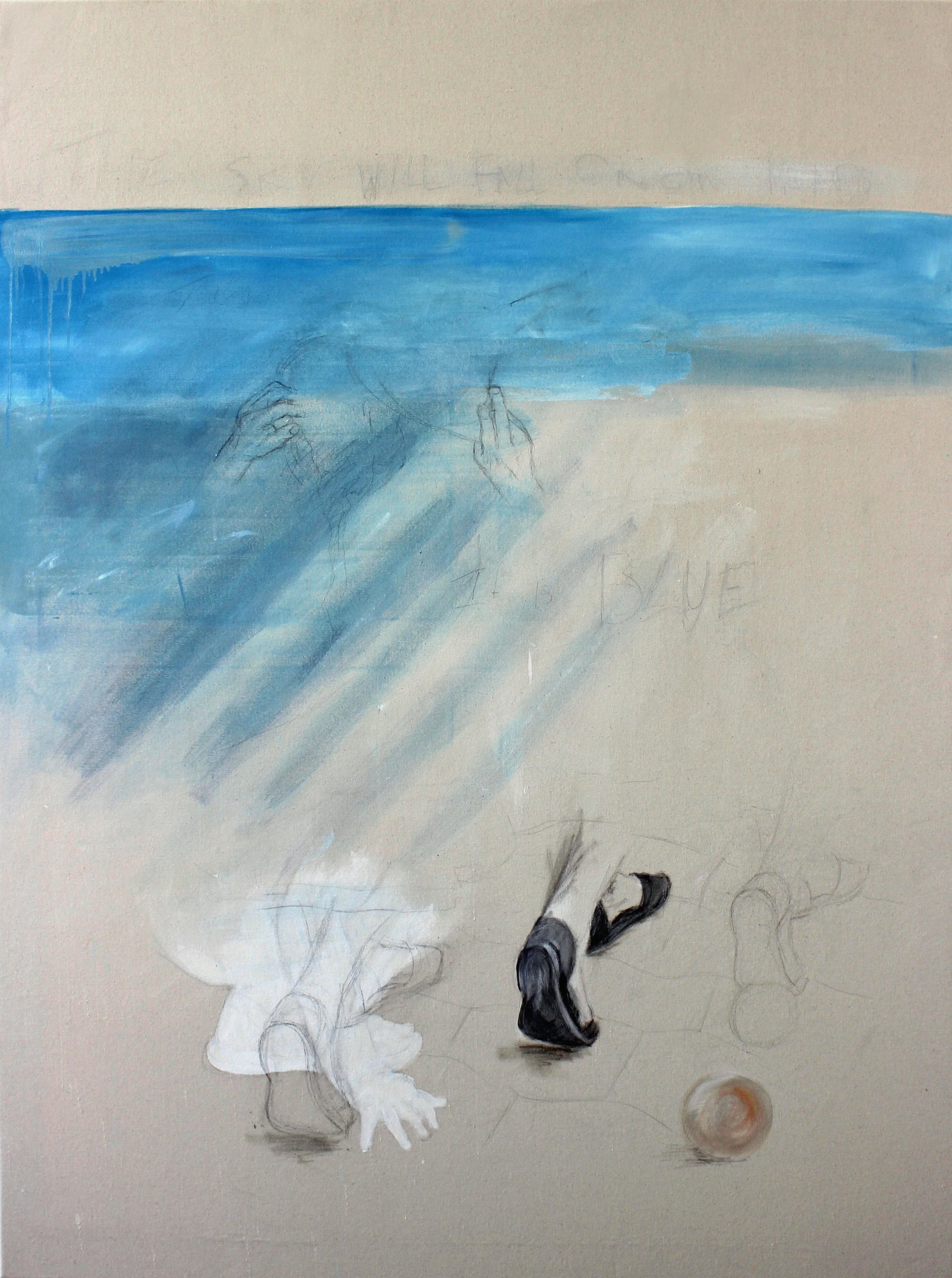 'The Sky is Blue on Our Heads' Oil and gesso on semi-primed canvas 120cm x 160cm