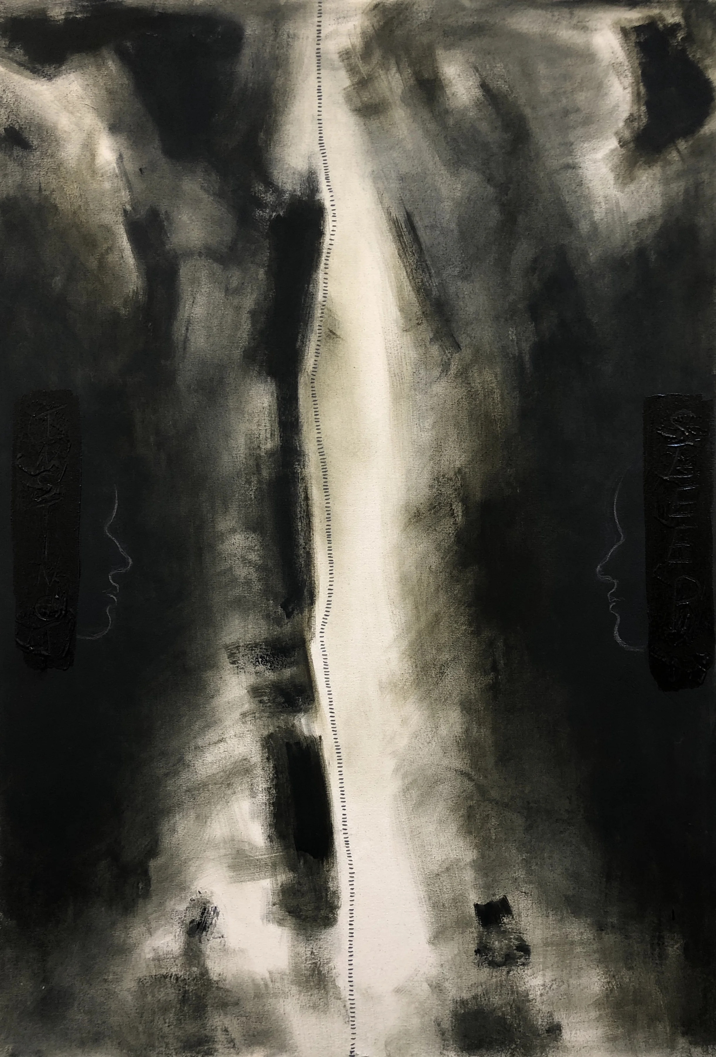 Convergence of Passages. Oil, thread and pencil on canvas. 90cm x 130cm