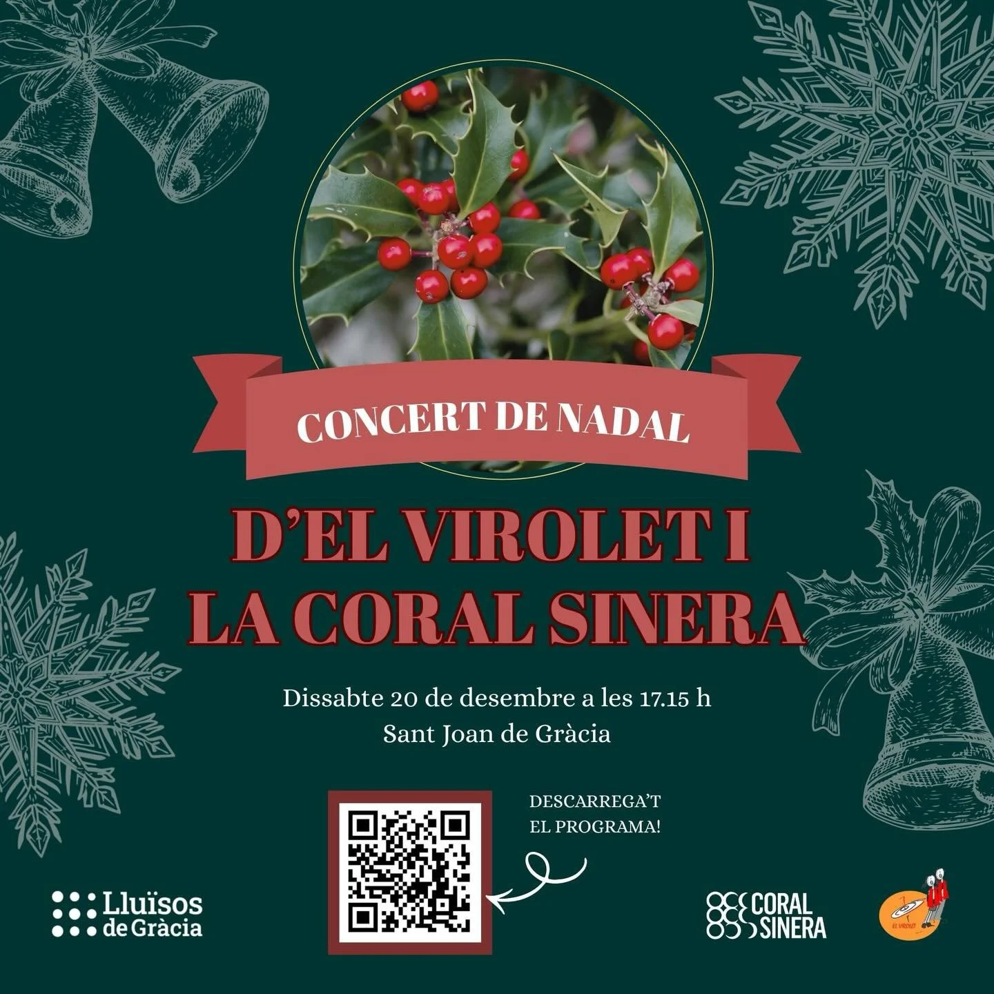 El Nadal ja &eacute;s aqu&iacute; i arriba carregat de m&uacute;sica! 🎄🎶
Aquest 20 de desembre a les 17:15 h us esperem a Sant Joan de Gr&agrave;cia per gaudir del Concert de Nadal amb @elvirolet .

Us hi esperem! 🌟
