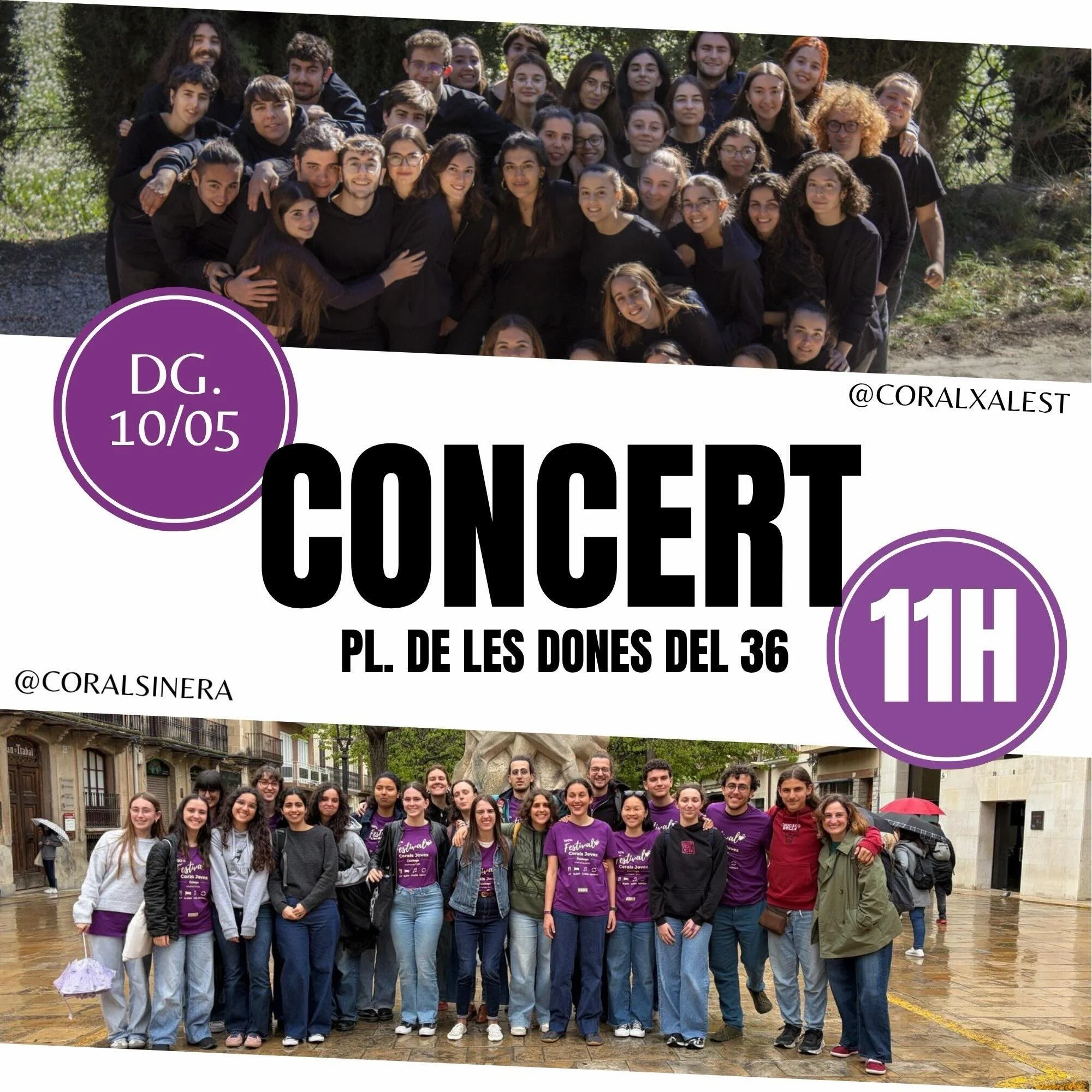 Aquest proper diumenge 10 de maig, us convidem a gaudir de la m&uacute;sica a la pla&ccedil;a de les dones del 36 acompanyades de la Coral Xalest d'Igualada (@coralxalest).
Ser&agrave; un concert compartit ple d'emoci&oacute; i alegria🌞
🕚11h
📍Pl. 