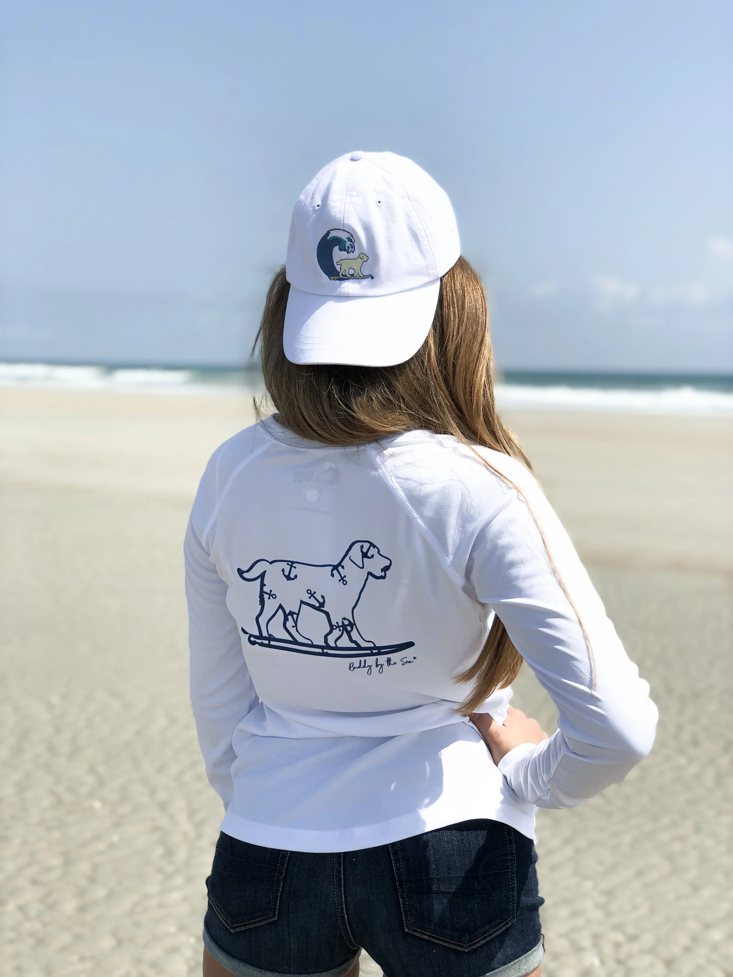White Navy Anchor Youth SPF 50 Long Sleeve