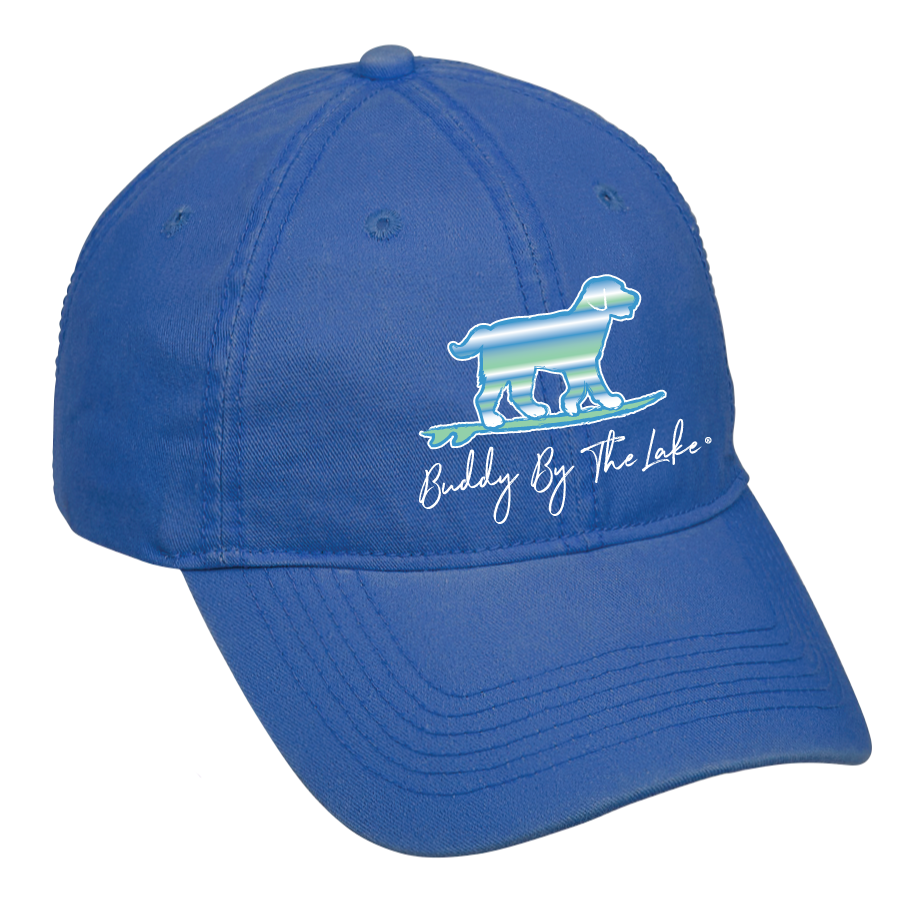 Lake Cool Blue on Mid Blue Baseball Cap — Buddy by The Sea